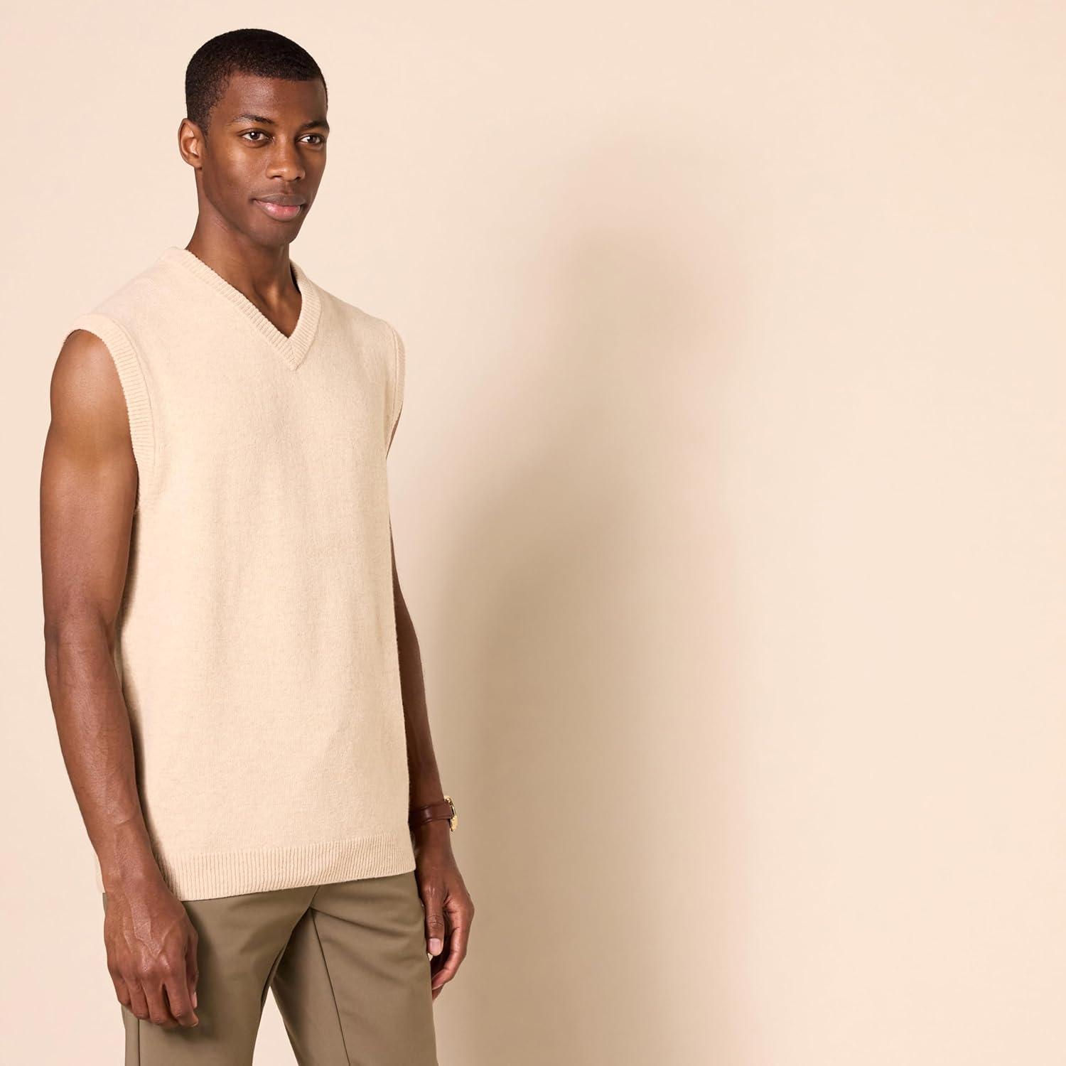 imageAmazon Essentials Mens Lambs Wool Sweater Vest Previously GoodthreadsOatmeal Heather