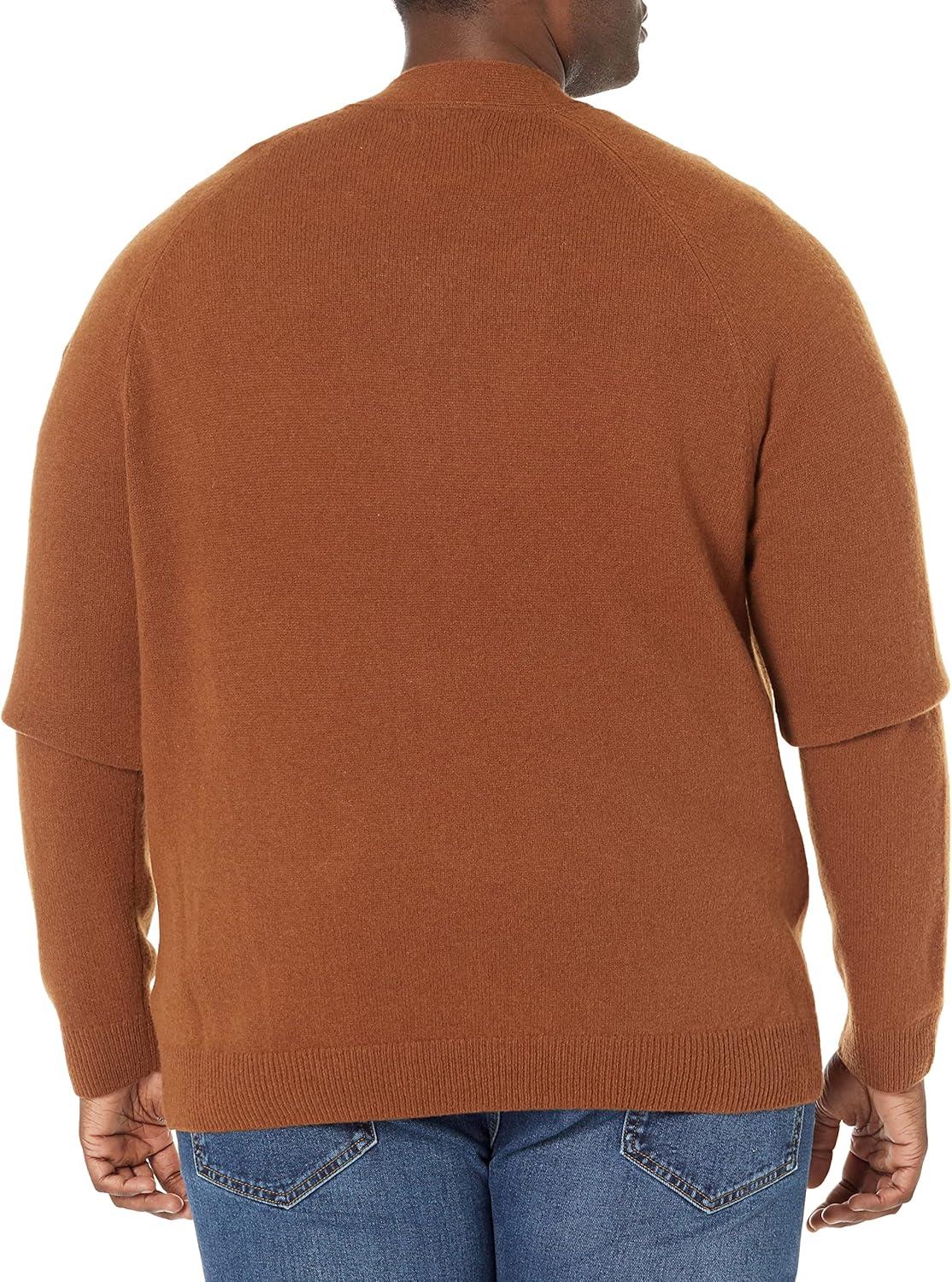 imageAmazon Essentials Mens Lambs Wool VNeck Cardigan Sweater with Pockets Previously GoodthreadsBrown