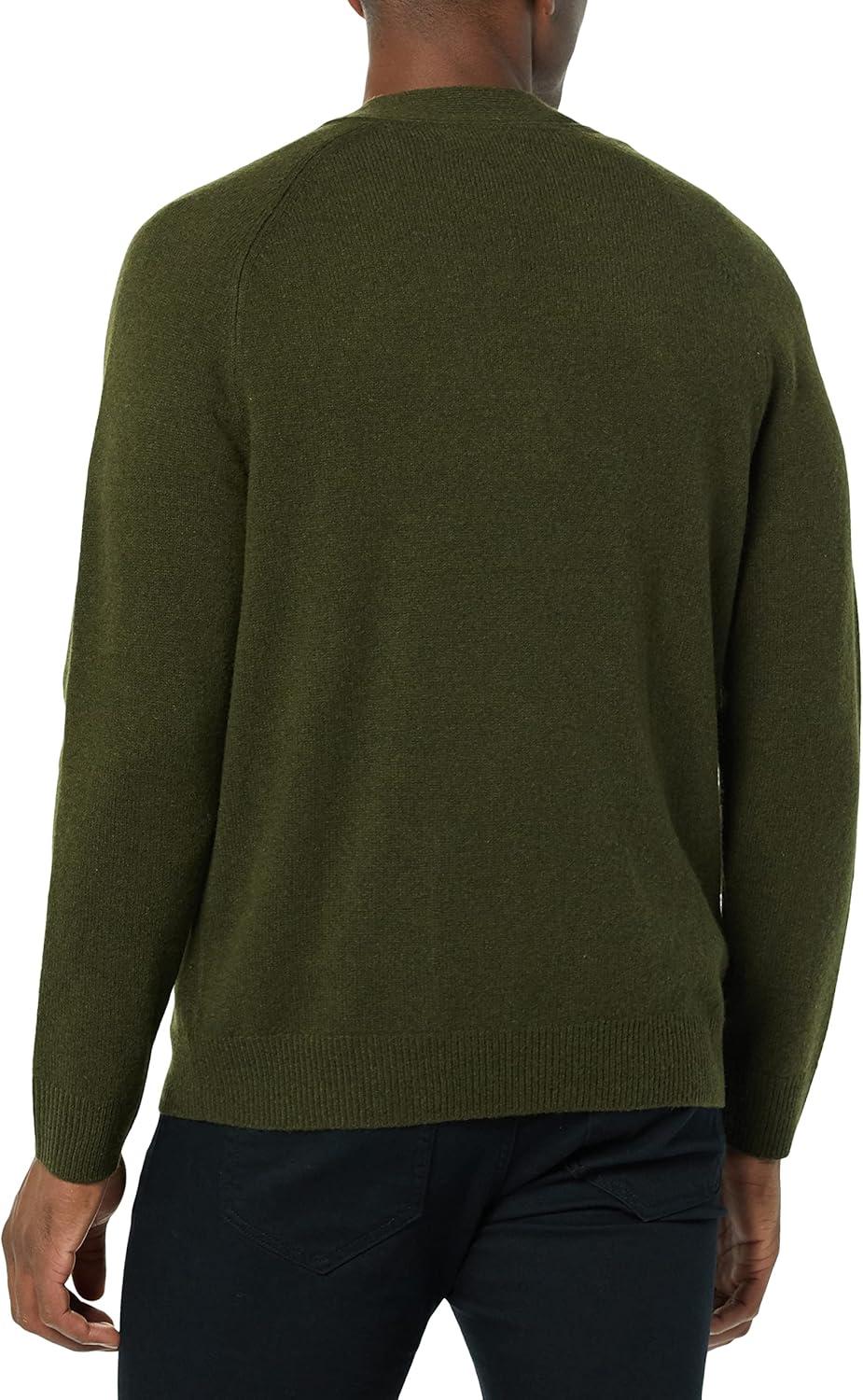 imageAmazon Essentials Mens Lambs Wool VNeck Cardigan Sweater with Pockets Previously GoodthreadsDark Olive