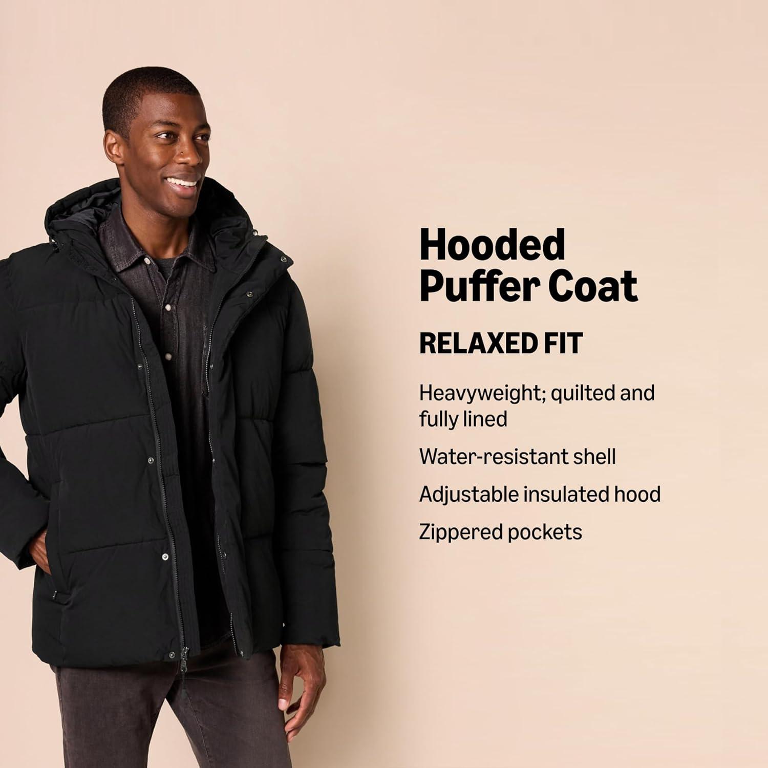 imageAmazon Essentials Mens MidLength Hooded Puffer Coat Available in Big ampamp TallBlack