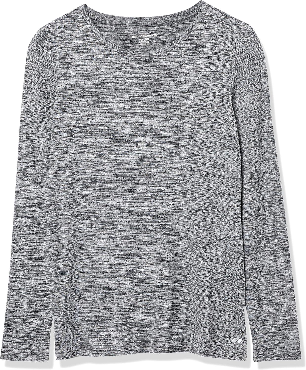 imageAmazon Essentials Womens Active Quick Dry Tech Stretch Lightweight LongSleeve TShirt Available in Plus SizeBlack Heather