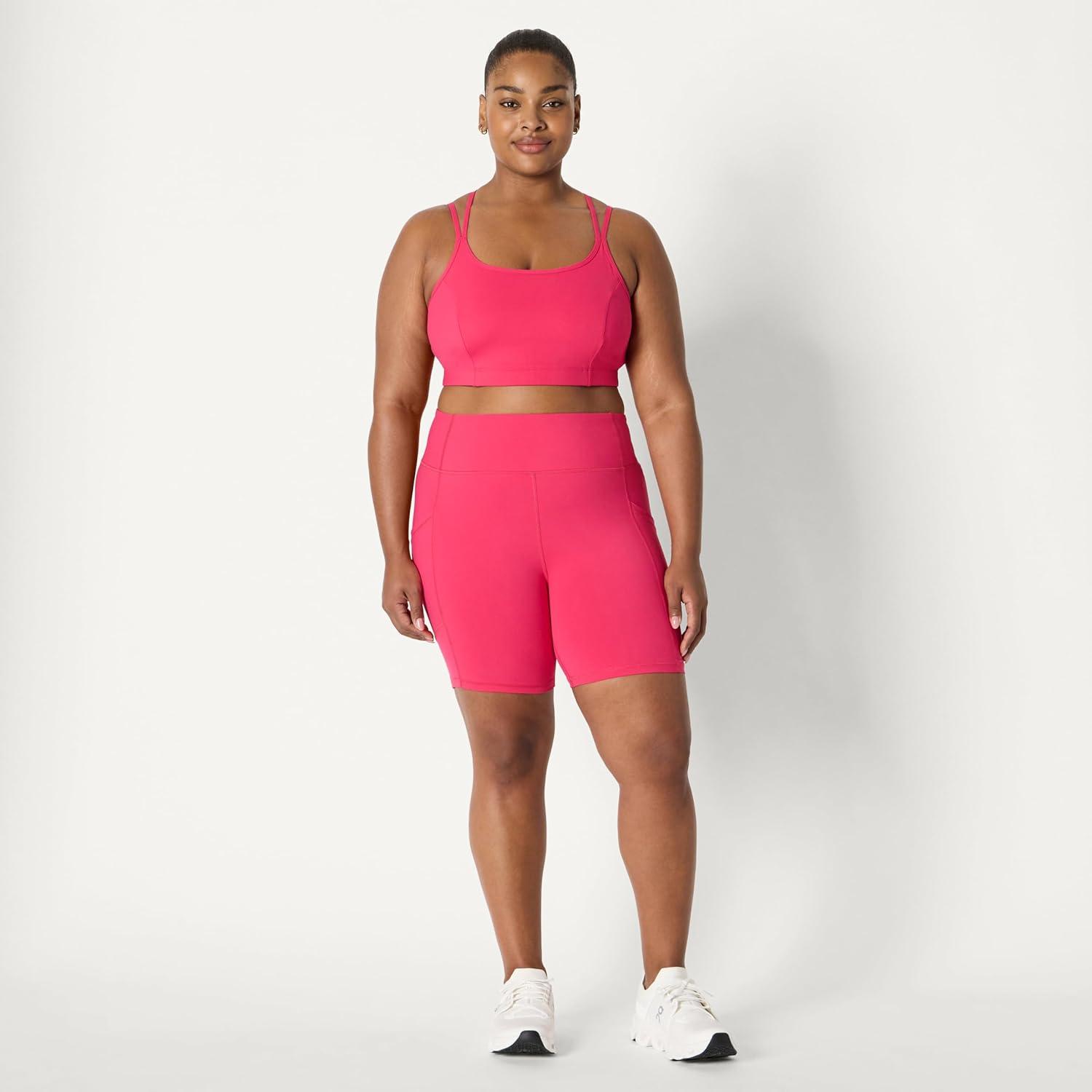 imageAmazon Essentials Womens Active Total Train Light Support Strappy Back Gym Workout Sports BraHot Pink