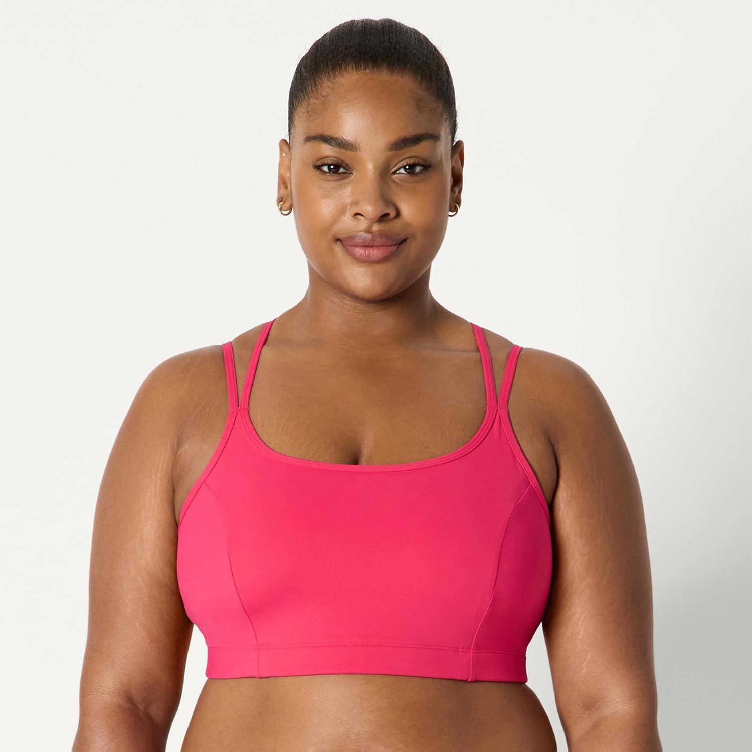 imageAmazon Essentials Womens Active Total Train Light Support Strappy Back Gym Workout Sports BraHot Pink