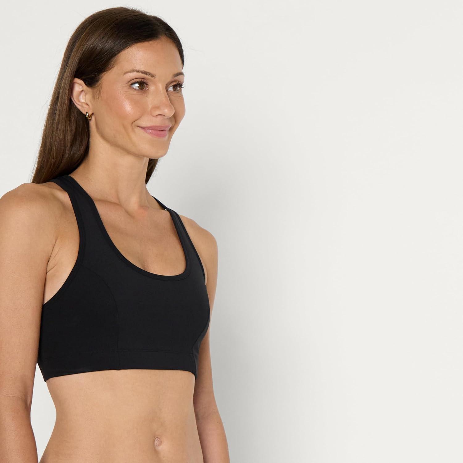 imageAmazon Essentials Womens Active Total Train Medium Support Racerback Gym Workout Sports BraBlack