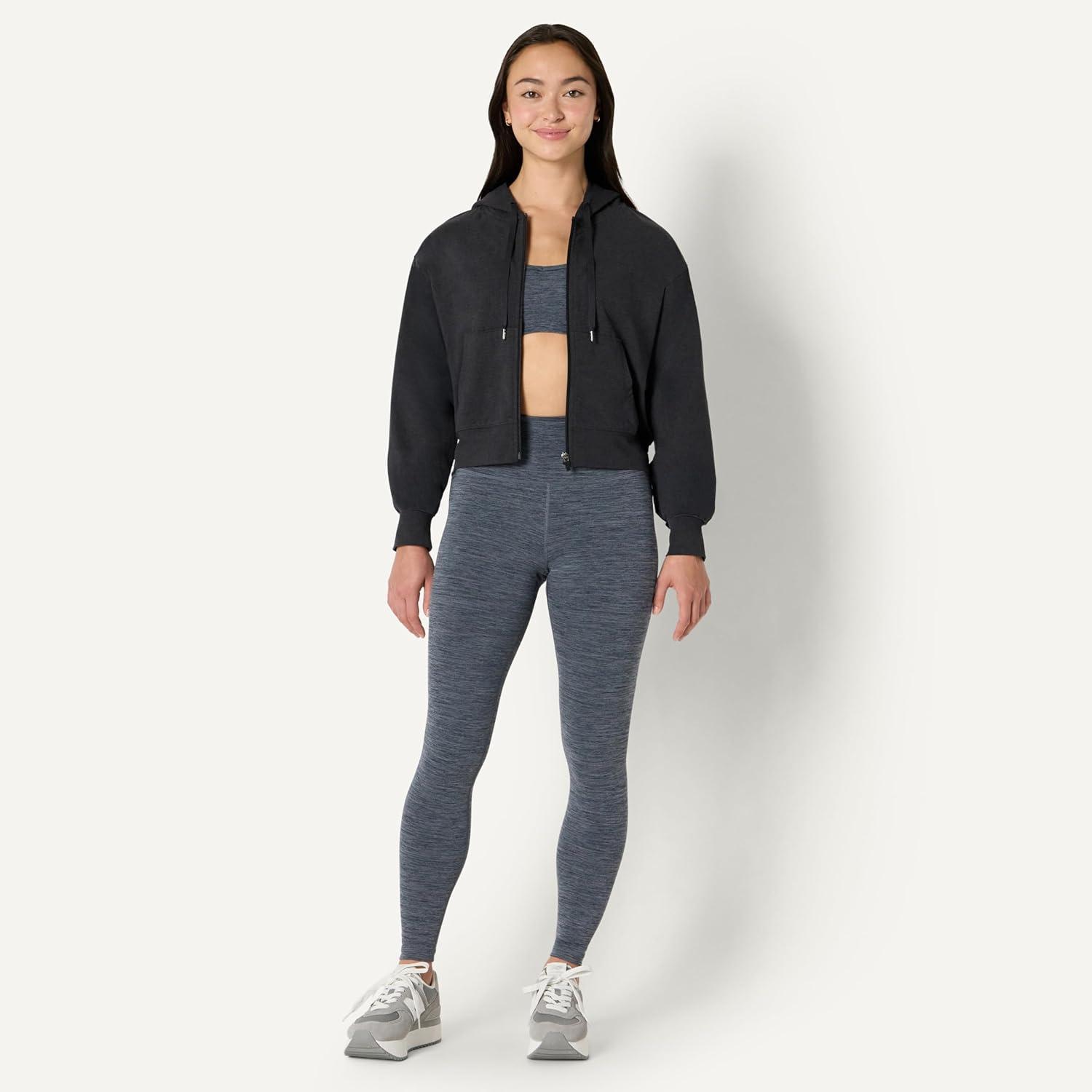 imageAmazon Essentials Womens Soft Performance Knit Cropped Jacket with HoodSpace Dye Black