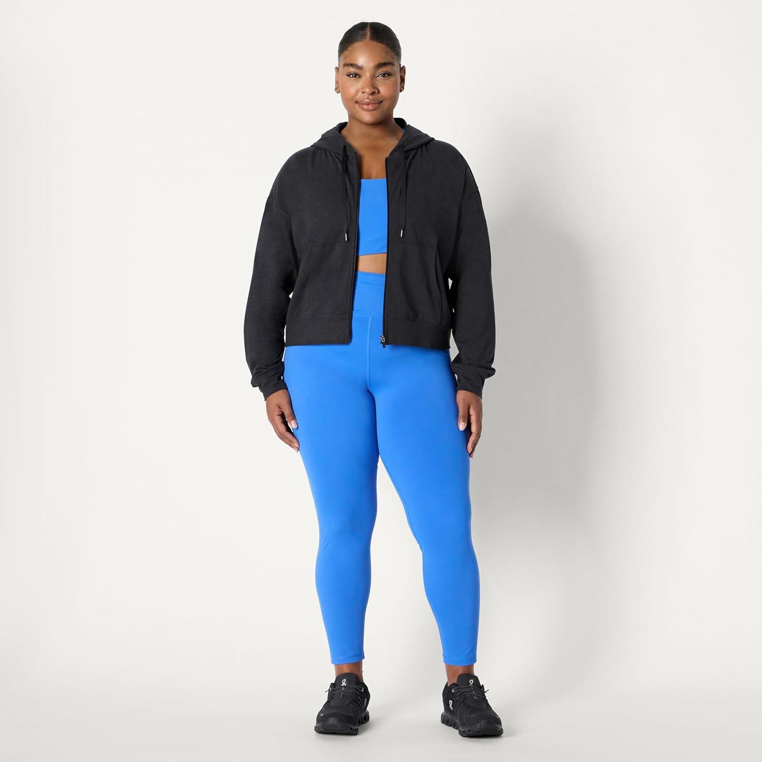 imageAmazon Essentials Womens Soft Performance Knit Cropped Jacket with HoodSpace Dye Black