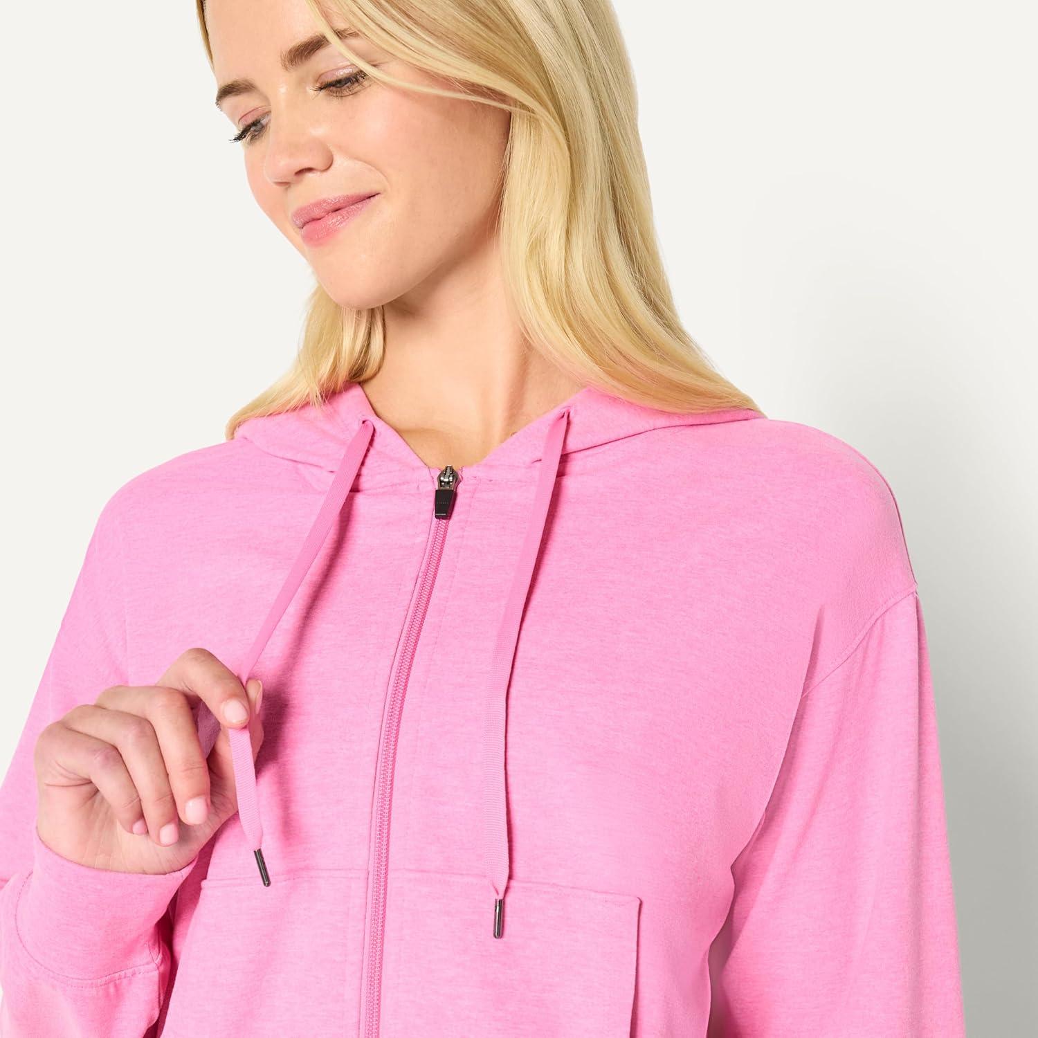 imageAmazon Essentials Womens Soft Performance Knit Cropped Jacket with HoodSpace Dye Pink