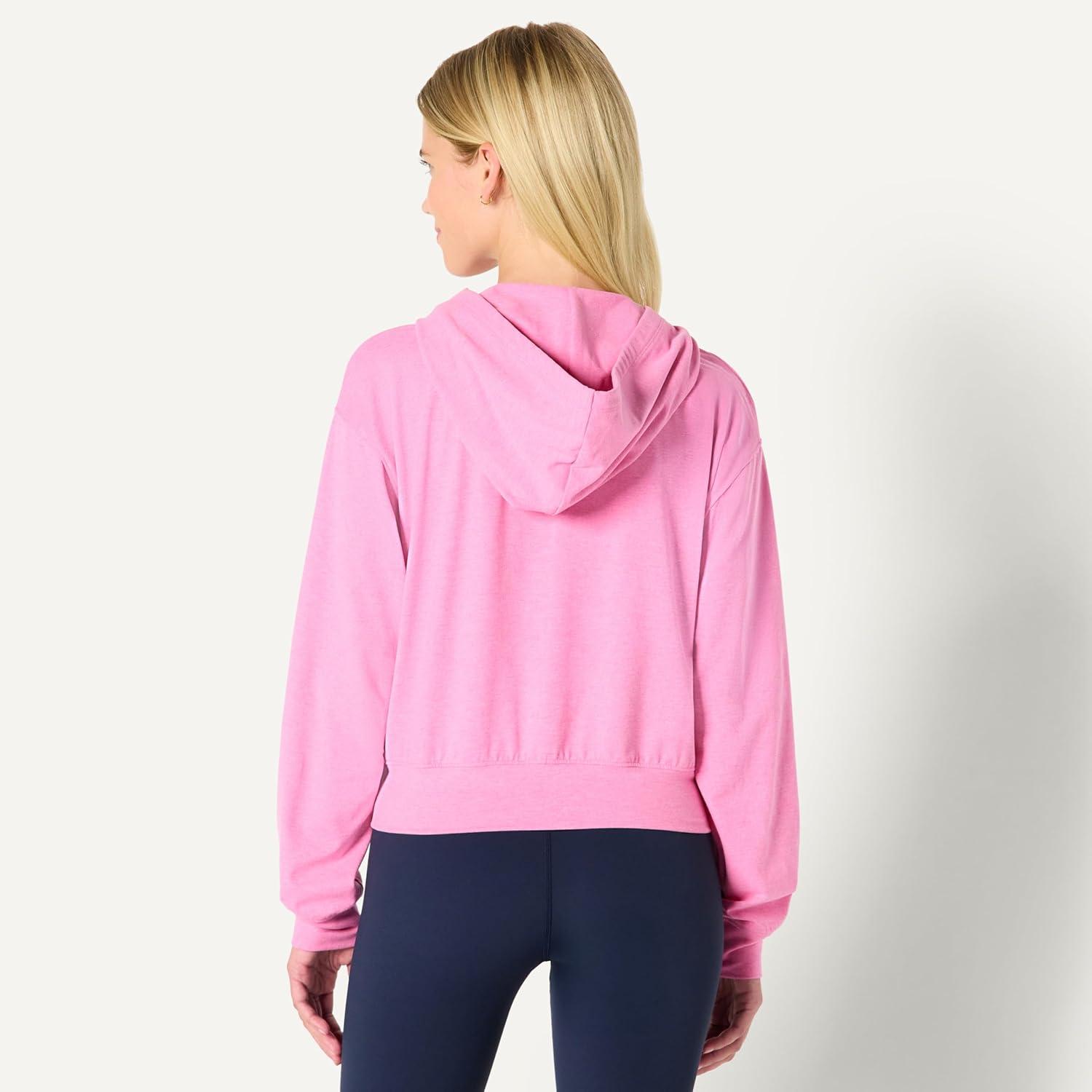 imageAmazon Essentials Womens Soft Performance Knit Cropped Jacket with HoodSpace Dye Pink