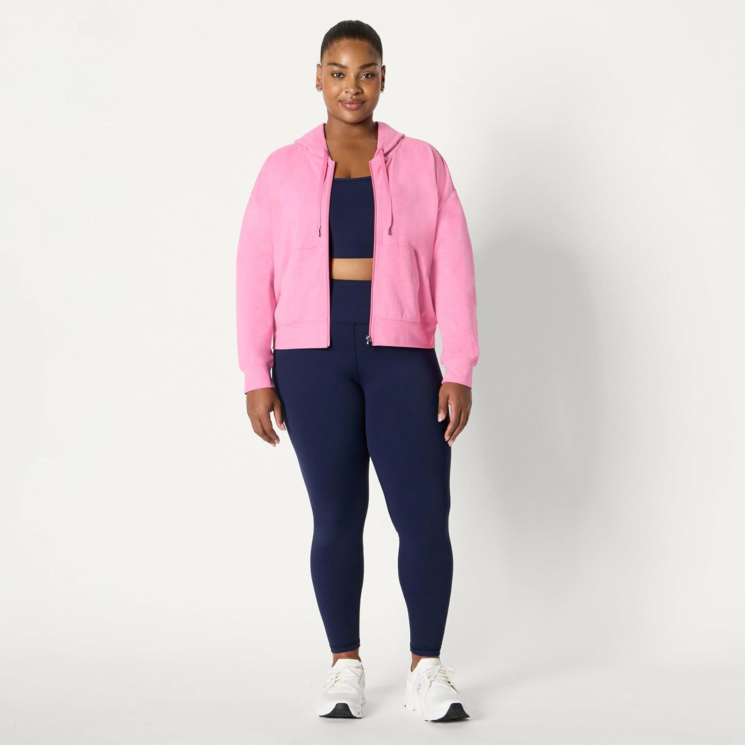 imageAmazon Essentials Womens Soft Performance Knit Cropped Jacket with HoodSpace Dye Pink