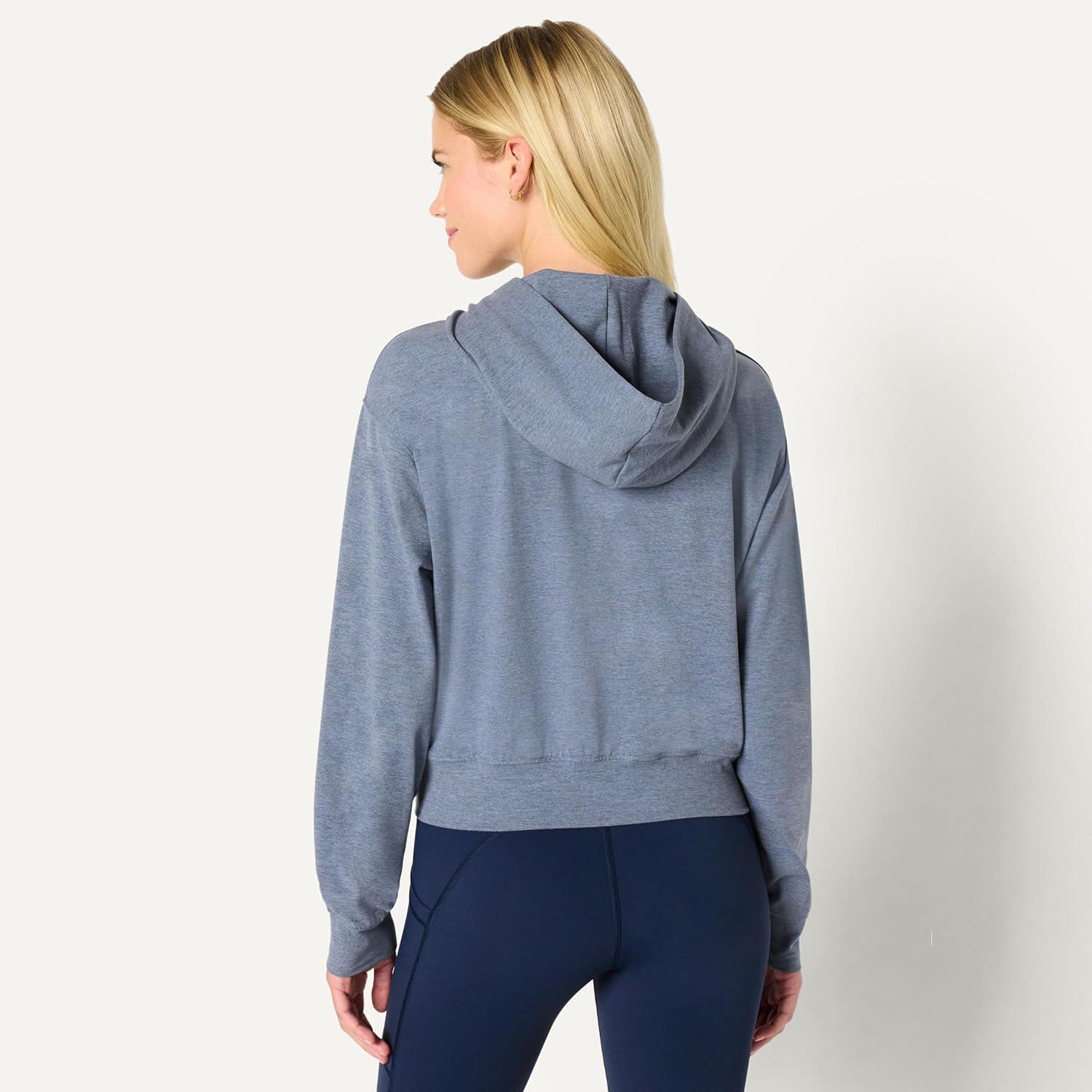 imageAmazon Essentials Womens Soft Performance Knit Cropped Jacket with HoodSpace Dye Slate