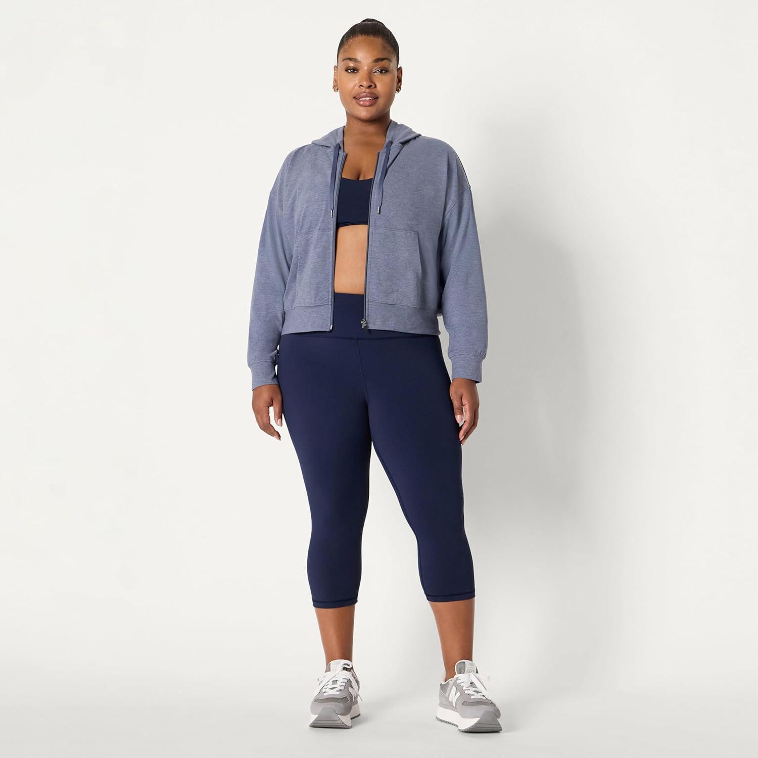 imageAmazon Essentials Womens Soft Performance Knit Cropped Jacket with HoodSpace Dye Slate