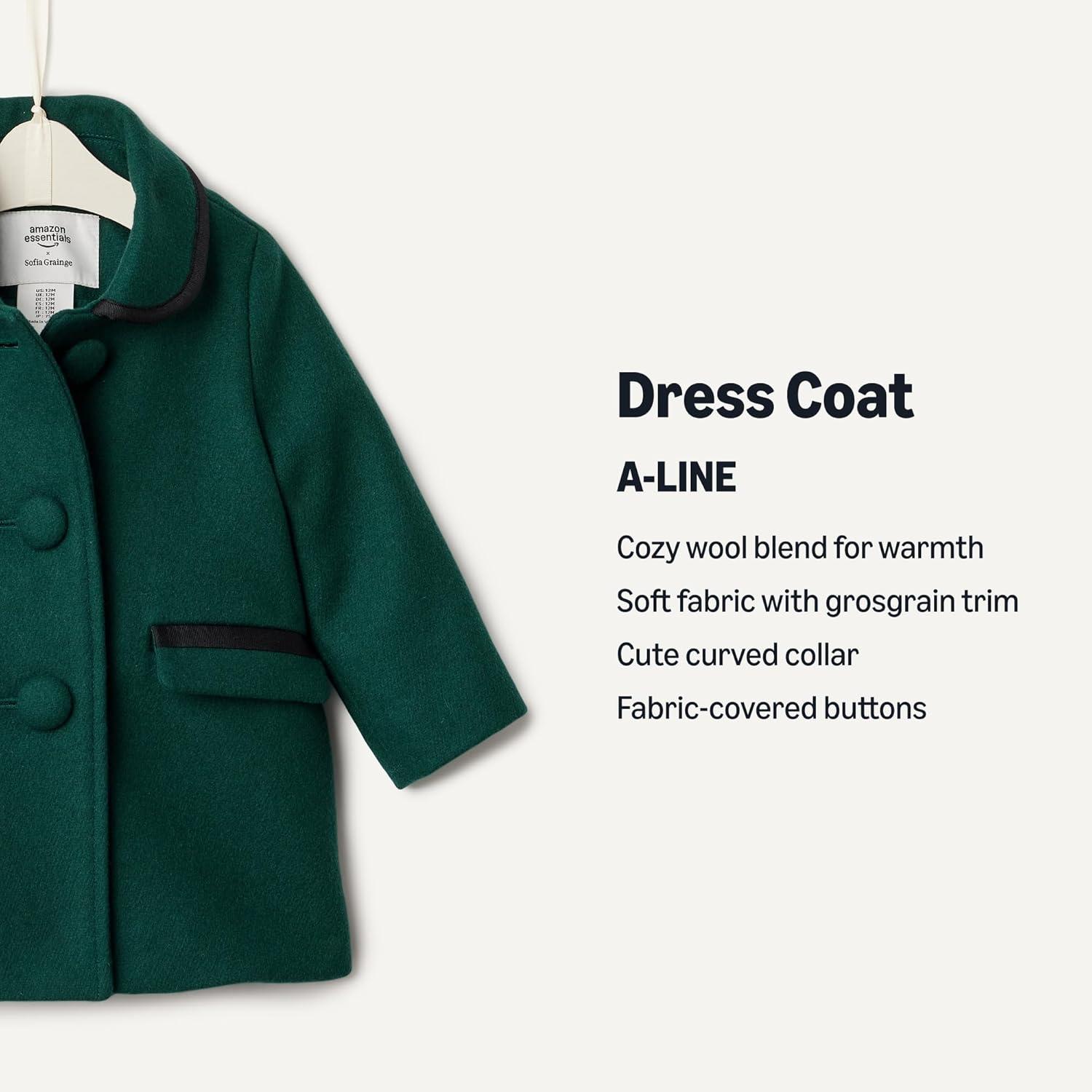 imageAmazon Essentials babygirls Wool Blend CoatDark Green