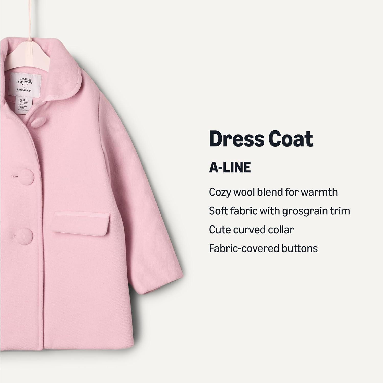 imageAmazon Essentials babygirls Wool Blend CoatPink