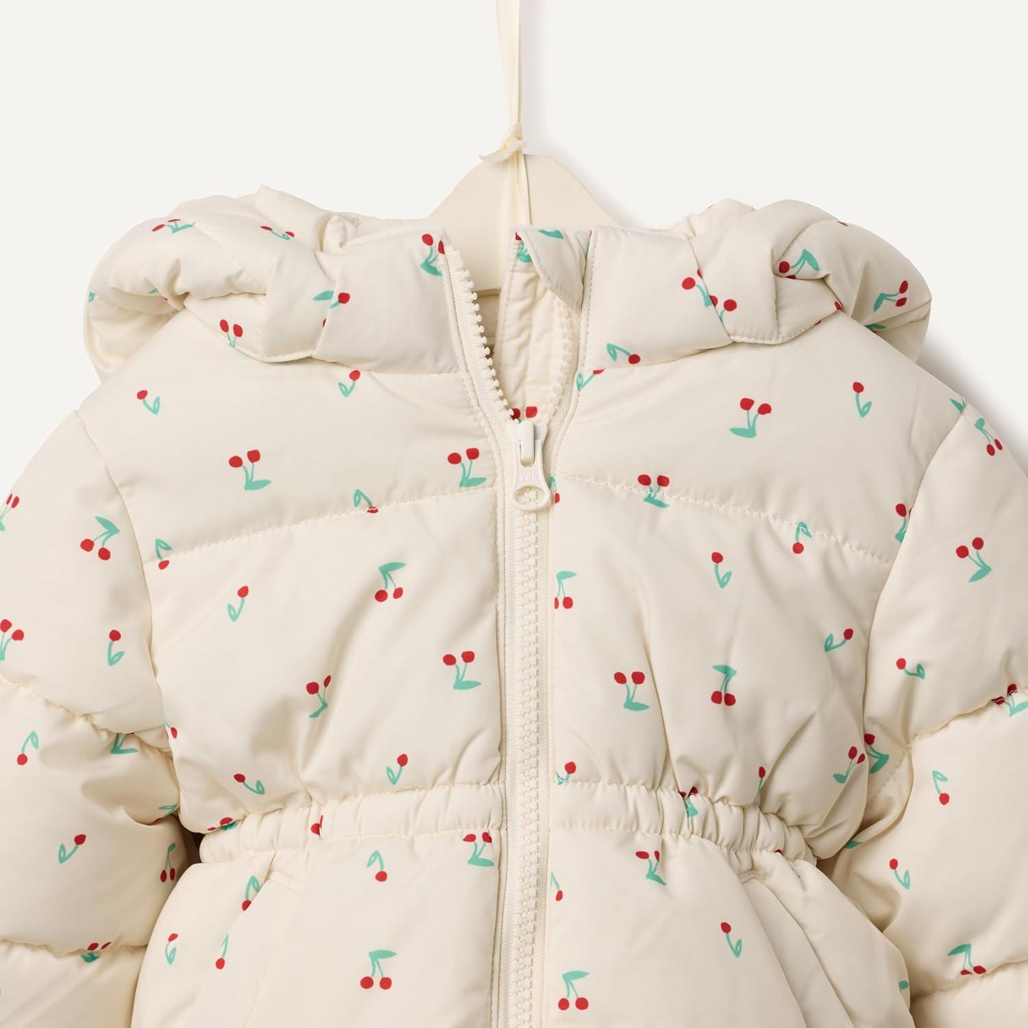 imageAmazon Essentials x Sofia Grainge Girls WaterResistant Hooded Puffer JacketIvory Cherries