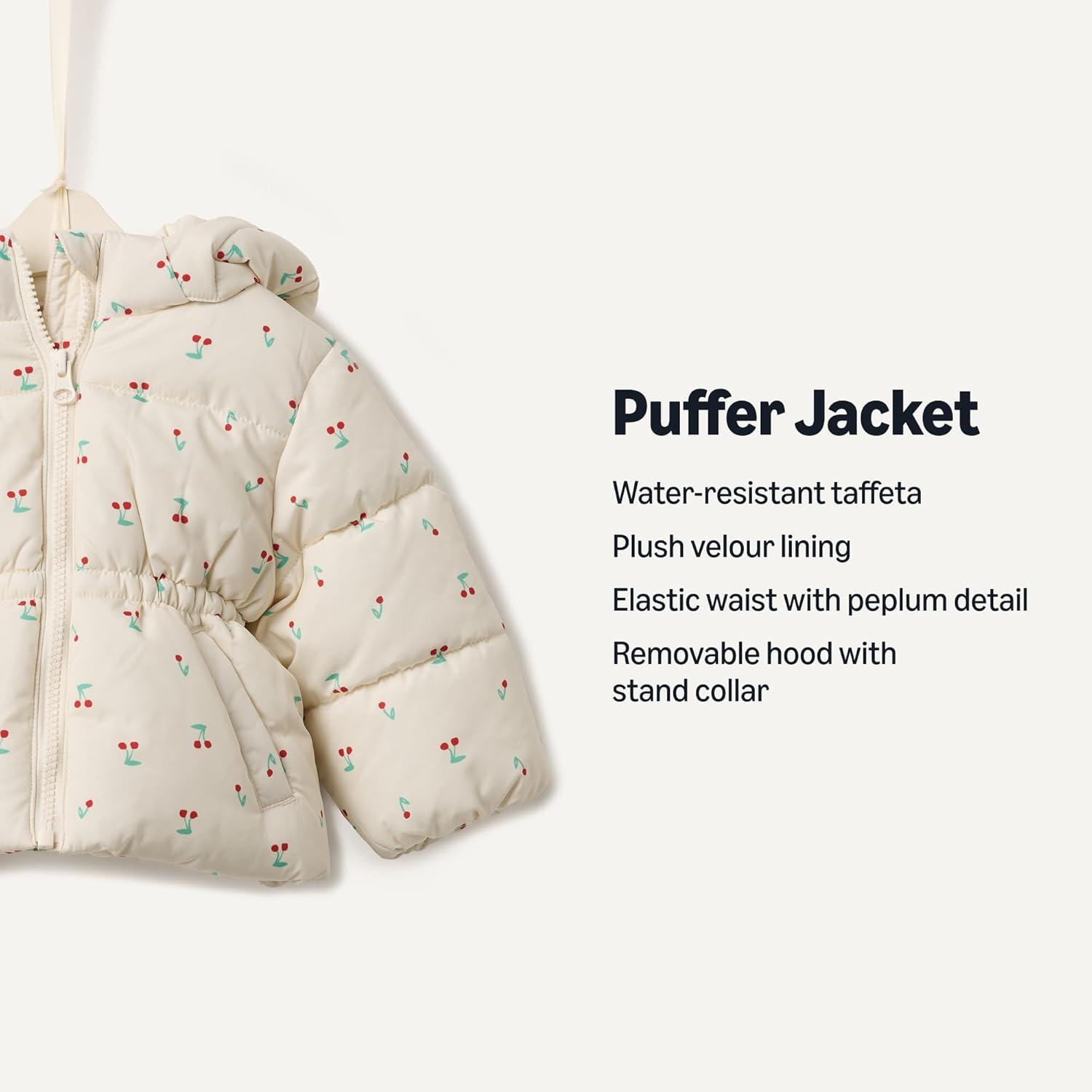 imageAmazon Essentials x Sofia Grainge Girls WaterResistant Hooded Puffer JacketIvory Cherries