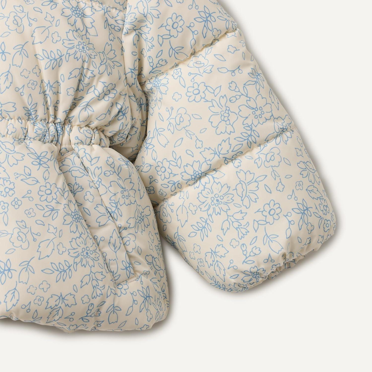 imageAmazon Essentials x Sofia Grainge Girls WaterResistant Hooded Puffer JacketIvory Dusty Blue Outlined Blooms