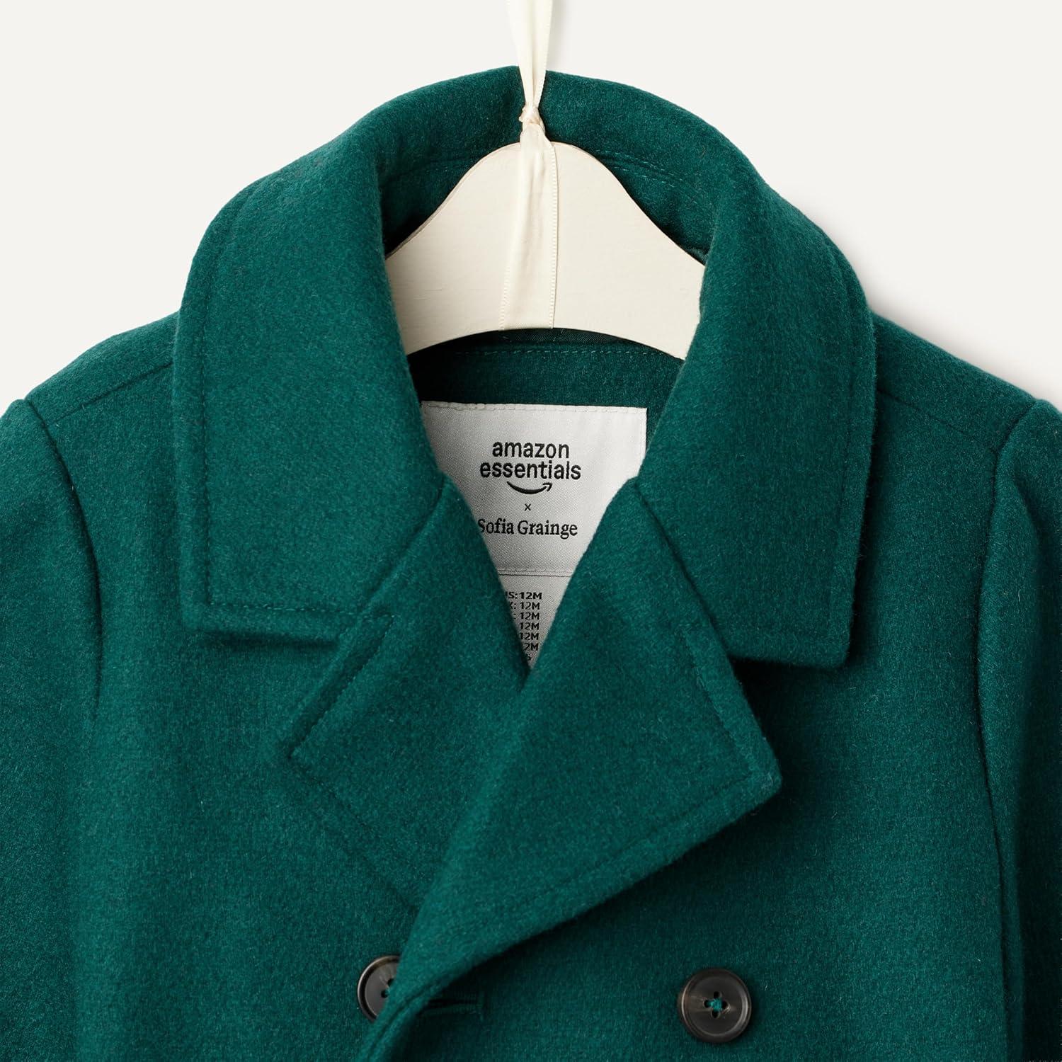 imageAmazon Essentials x Sofia Grainge Toddlers and Baby Boys Wool Blend Double Breasted CoatDark Green