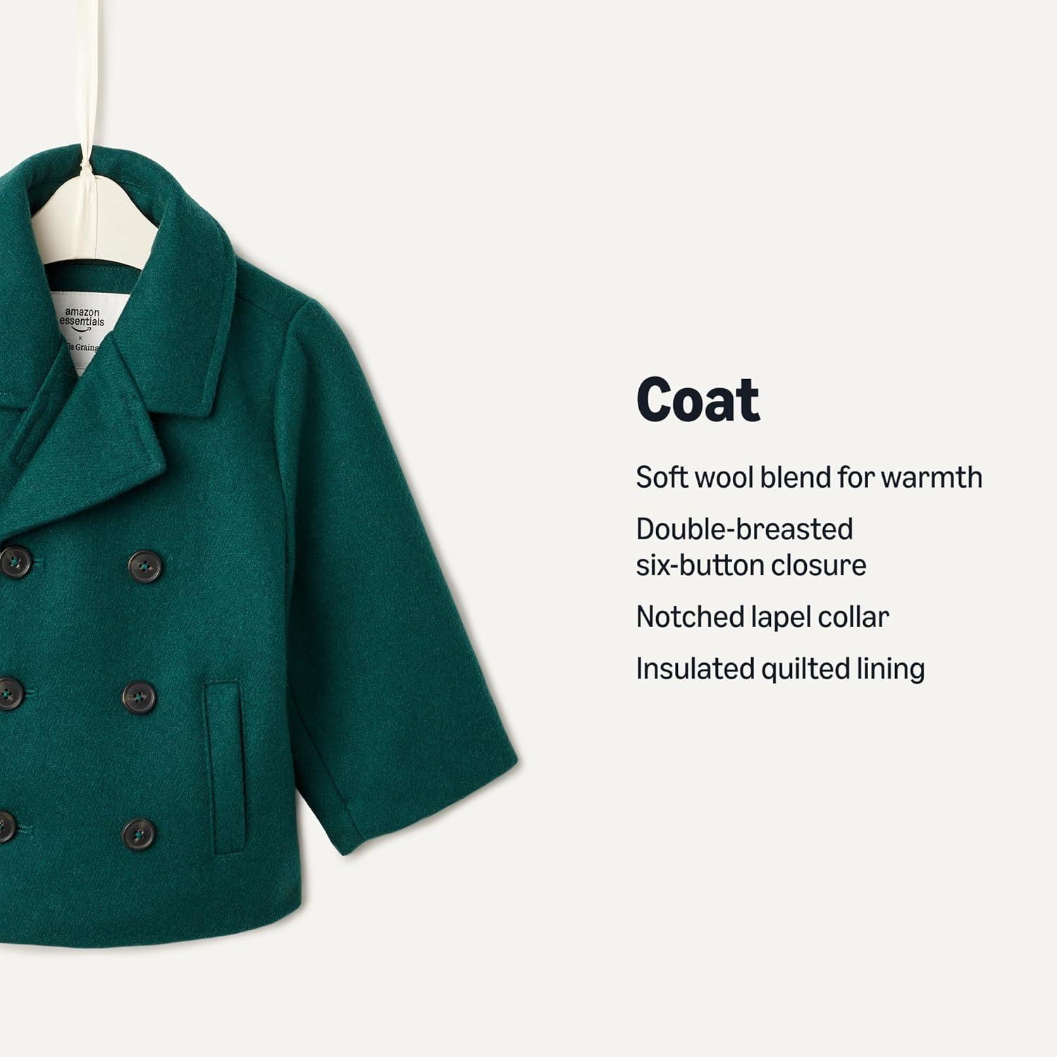 imageAmazon Essentials x Sofia Grainge Toddlers and Baby Boys Wool Blend Double Breasted CoatDark Green