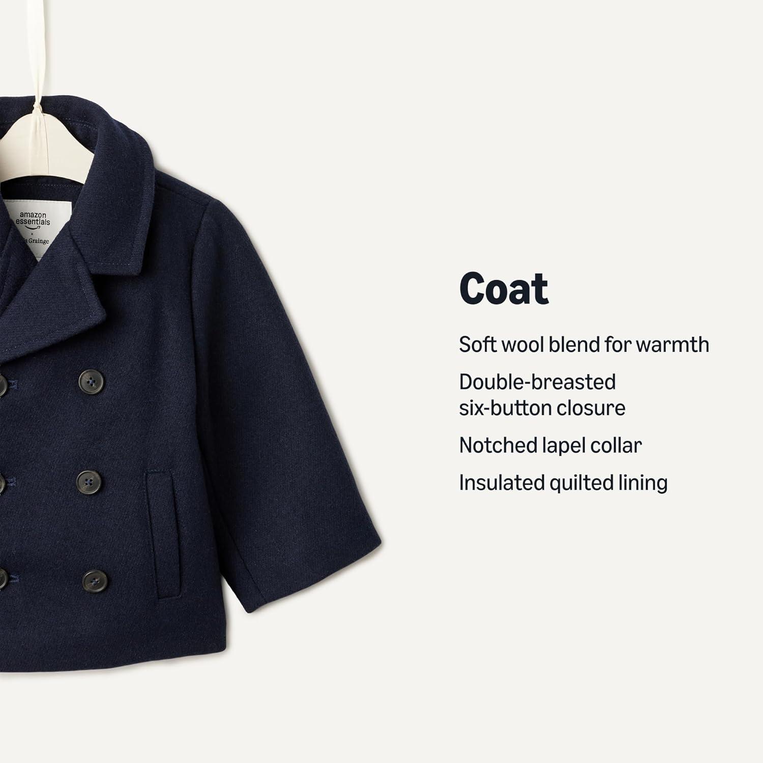 imageAmazon Essentials x Sofia Grainge Toddlers and Baby Boys Wool Blend Double Breasted CoatNavy