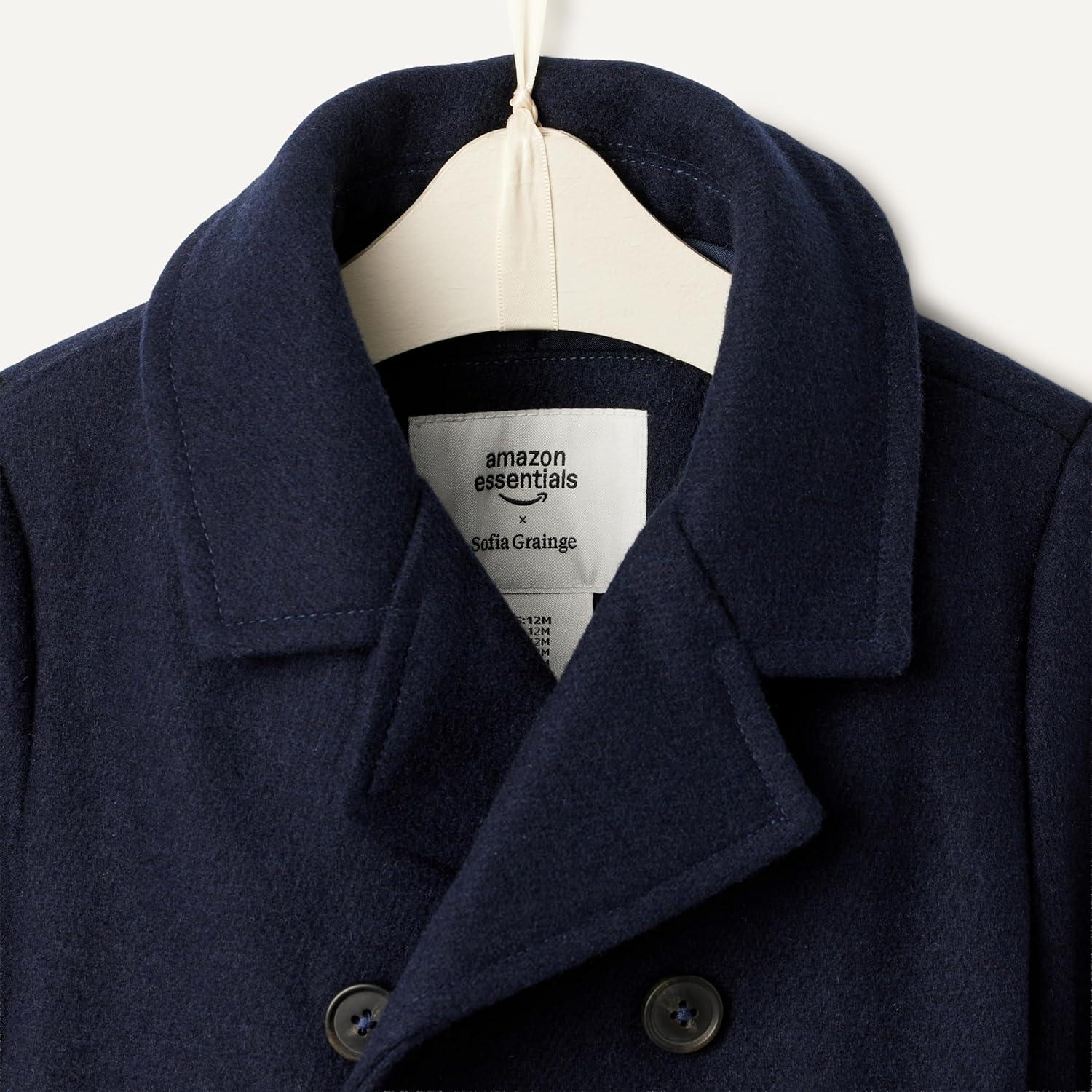 imageAmazon Essentials x Sofia Grainge Toddlers and Baby Boys Wool Blend Double Breasted CoatNavy