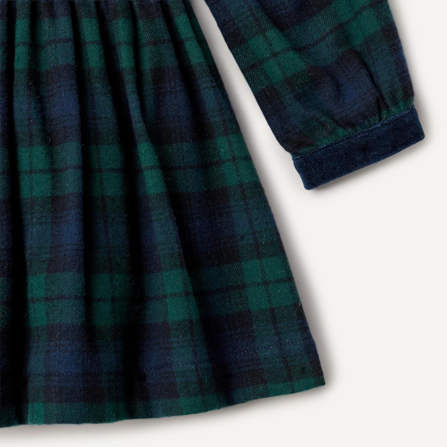 imageAmazon Essentials x Sofia Grainge Toddlers and Baby Girls Long Sleeve Flannel DressDark Emerald Green Deep Blue Plaid