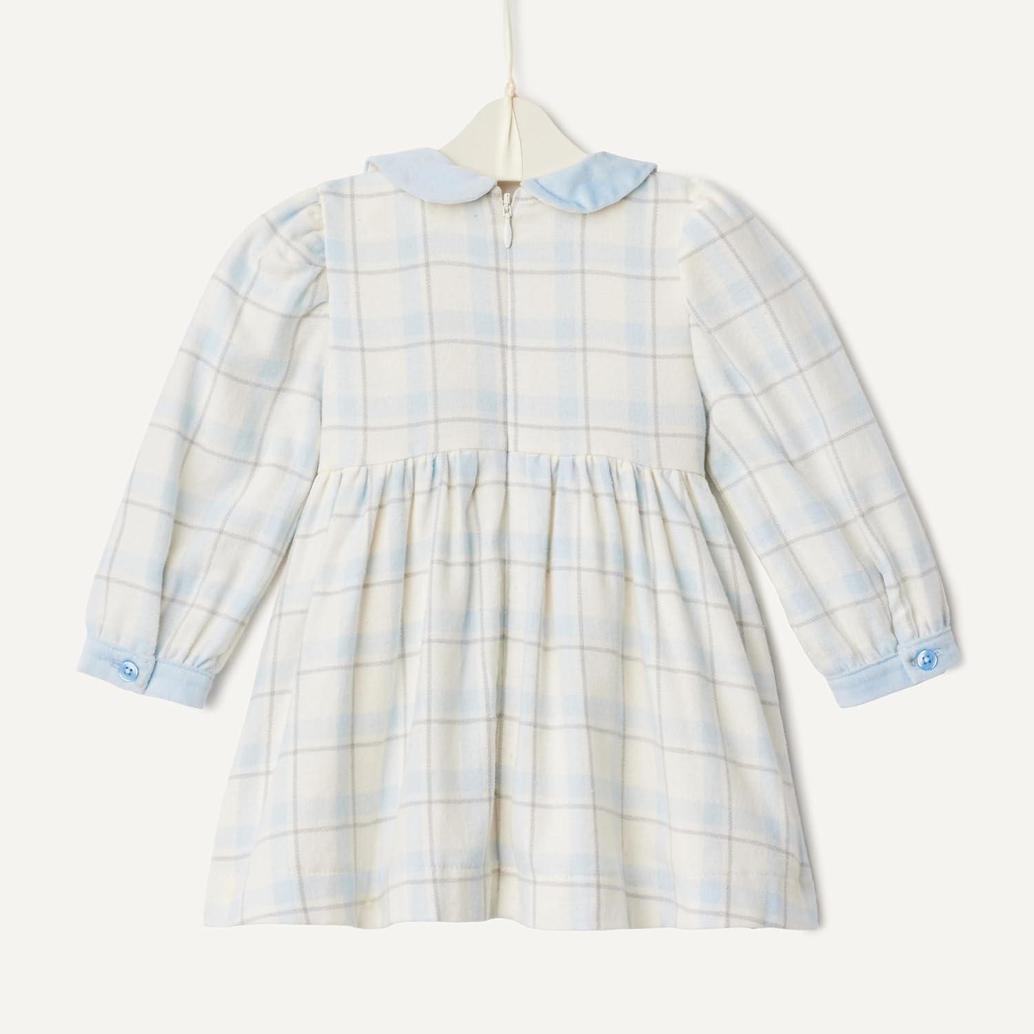 imageAmazon Essentials x Sofia Grainge Toddlers and Baby Girls Long Sleeve Flannel DressIvory Light Blue Simple Plaid
