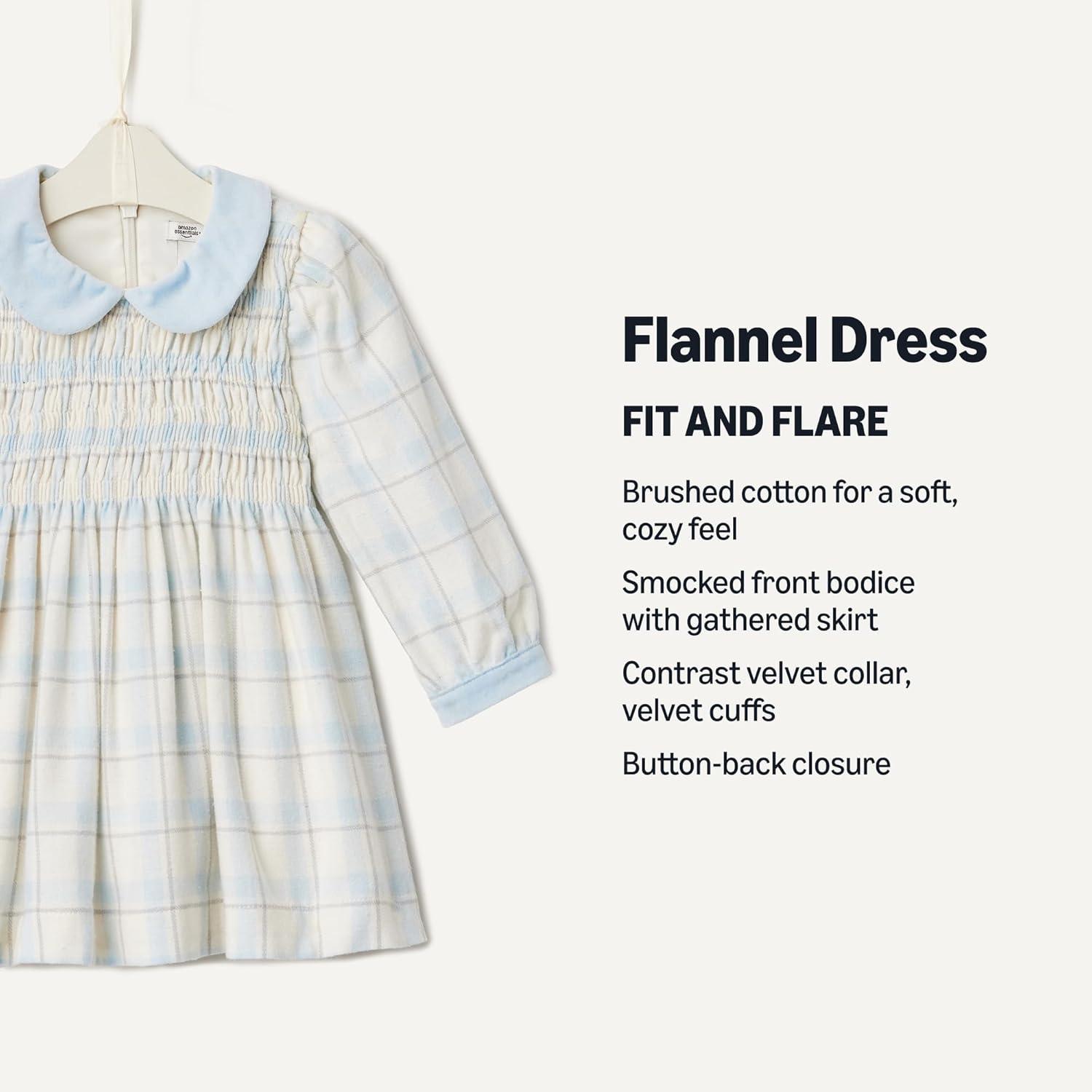 imageAmazon Essentials x Sofia Grainge Toddlers and Baby Girls Long Sleeve Flannel DressIvory Light Blue Simple Plaid
