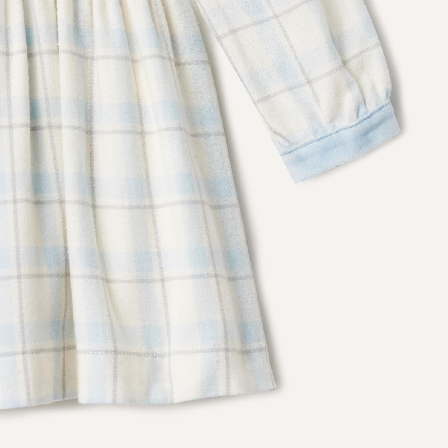 imageAmazon Essentials x Sofia Grainge Toddlers and Baby Girls Long Sleeve Flannel DressIvory Light Blue Simple Plaid