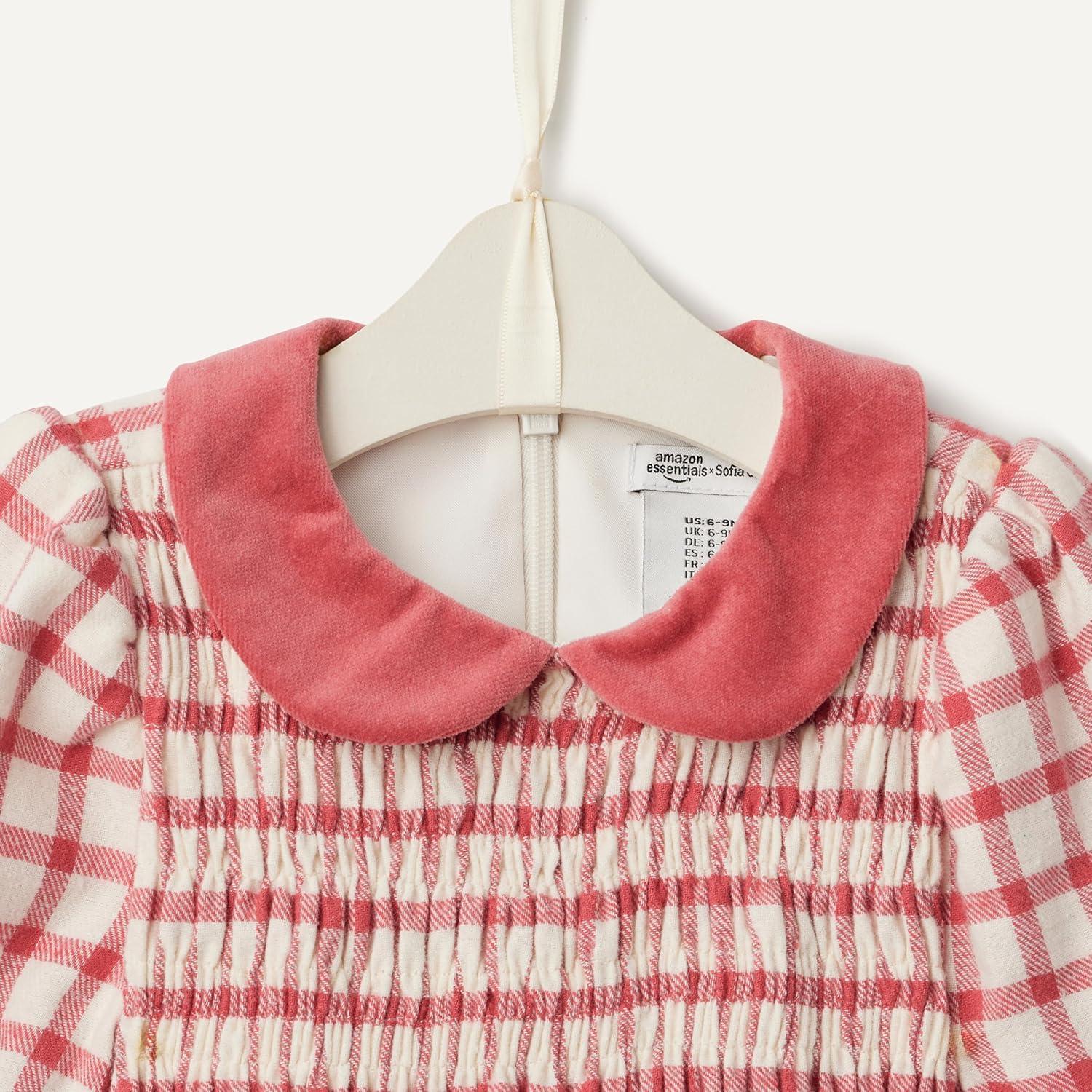 imageAmazon Essentials x Sofia Grainge Toddlers and Baby Girls Long Sleeve Flannel DressIvory Raspberry Red Windowpane
