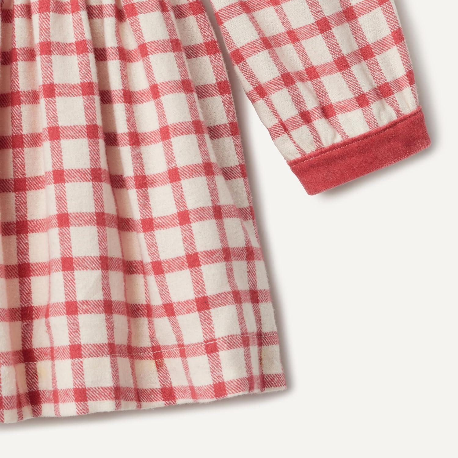 imageAmazon Essentials x Sofia Grainge Toddlers and Baby Girls Long Sleeve Flannel DressIvory Raspberry Red Windowpane