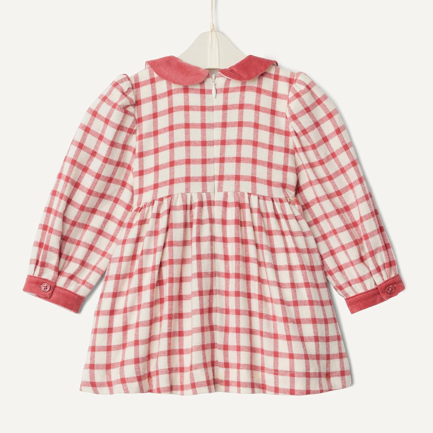 imageAmazon Essentials x Sofia Grainge Toddlers and Baby Girls Long Sleeve Flannel DressIvory Raspberry Red Windowpane