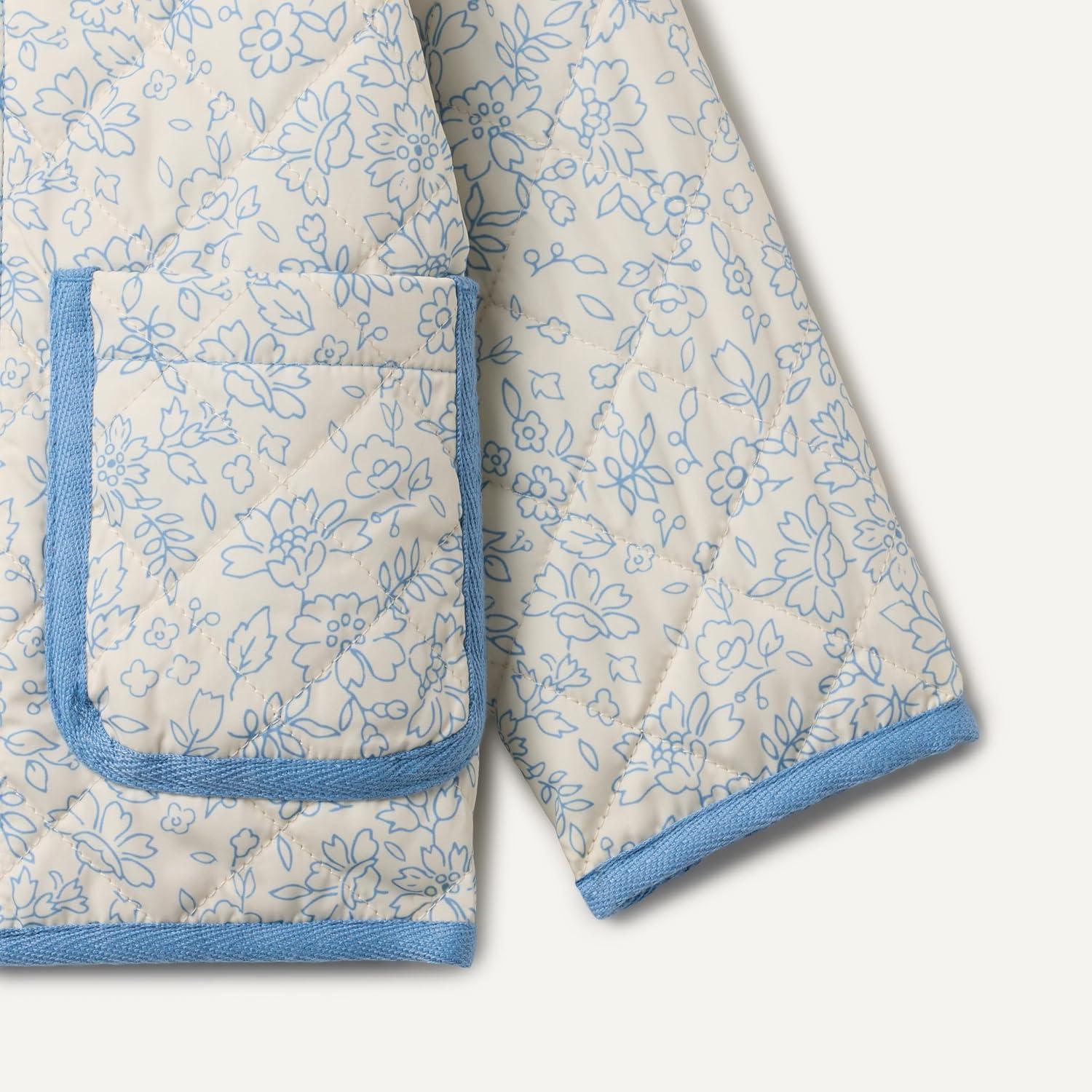 imageAmazon Essentials x Sofia Grainge Toddlers and Baby Girls Midweight Field Jacket with RuffleIvory Blue Outlined Blooms