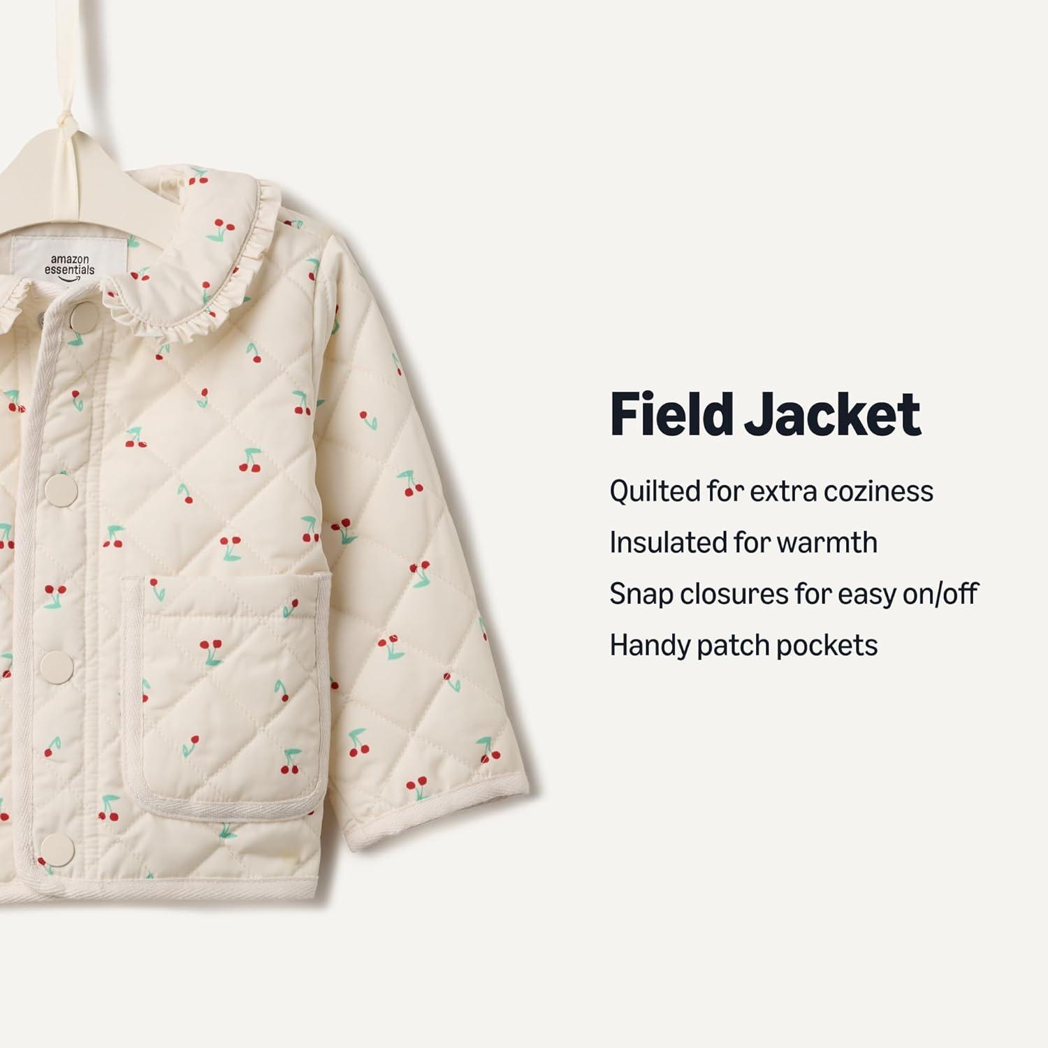 imageAmazon Essentials x Sofia Grainge Toddlers and Baby Girls Midweight Field Jacket with RuffleIvory Cherries