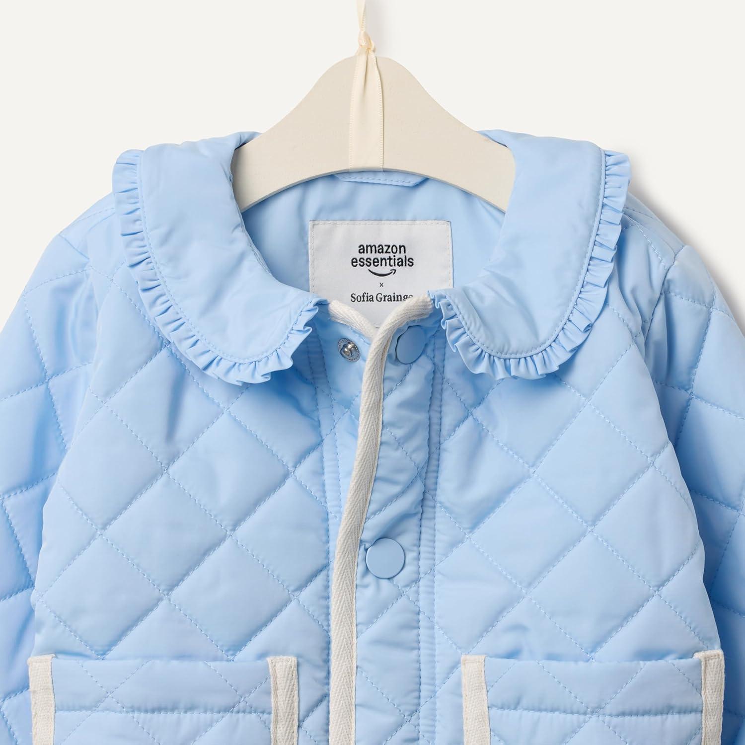 imageAmazon Essentials x Sofia Grainge Toddlers and Baby Girls Midweight Field Jacket with RuffleLight Blue