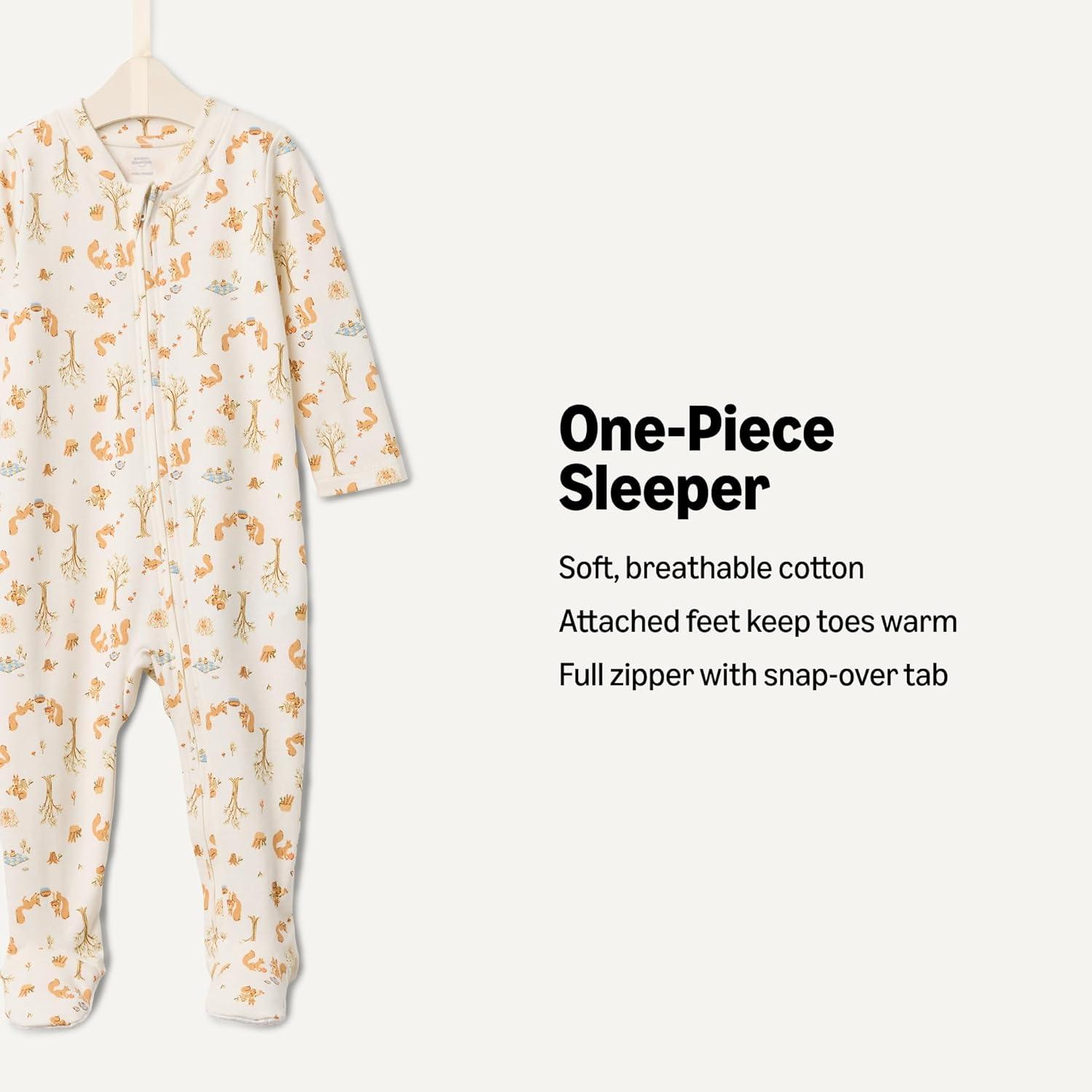 imageAmazon Essentials x Sofia Grainge Unisex Babies Cotton Footed Sleep and Play Bodysuit Pack of 2Pale YellowSquirrel Picnic