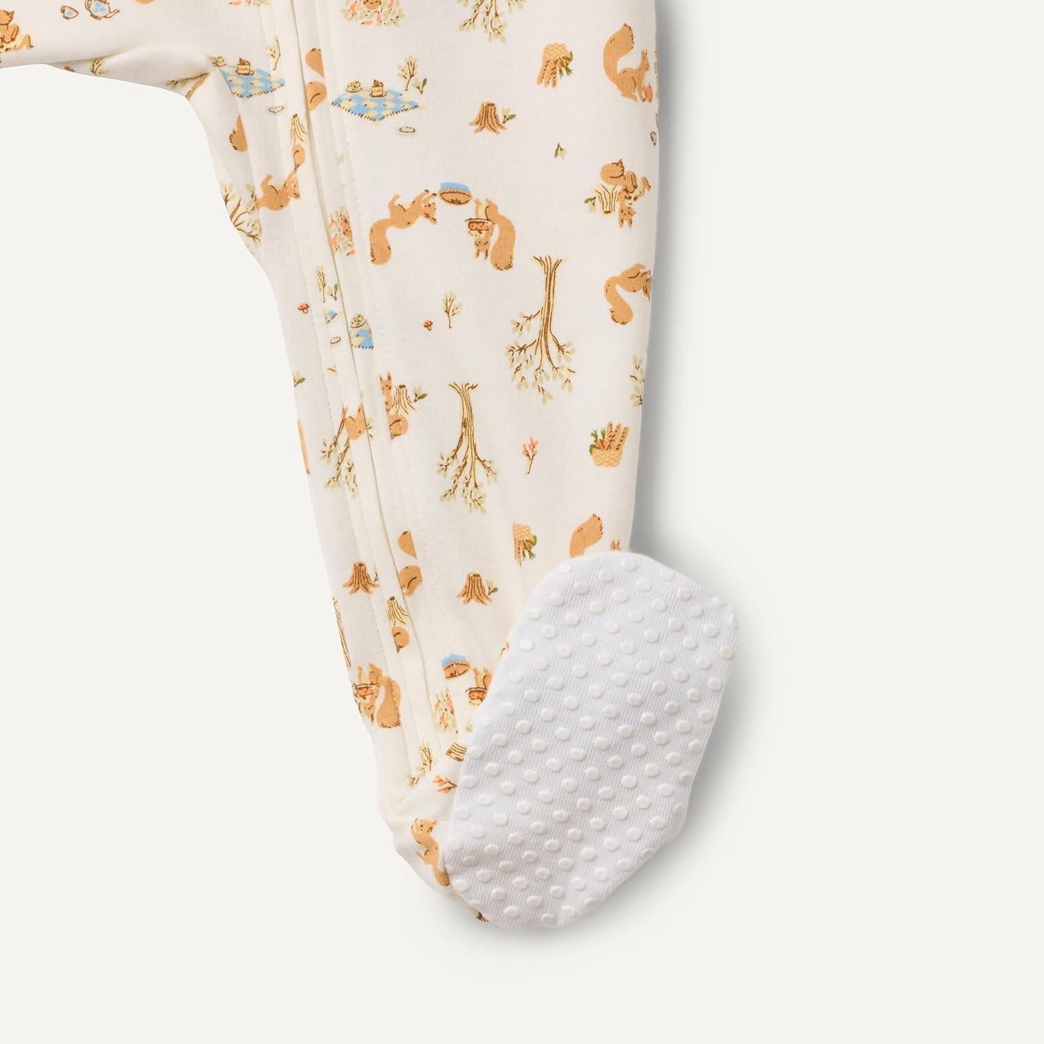 imageAmazon Essentials x Sofia Grainge Unisex Babies Cotton Footed Sleep and Play Bodysuit Pack of 2Pale YellowSquirrel Picnic