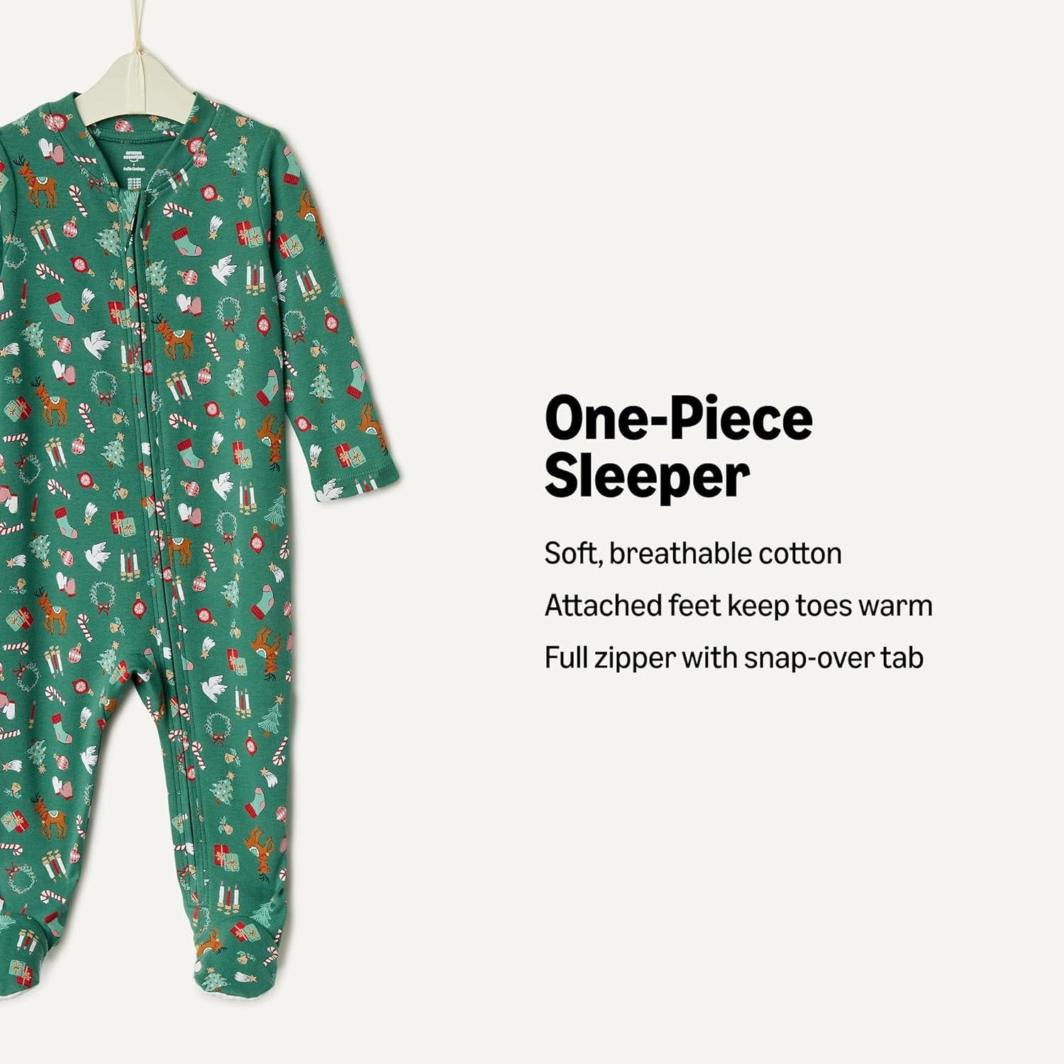 imageAmazon Essentials x Sofia Grainge Unisex Babies Cotton Footed Sleep and Play Bodysuit Pack of 2RedHoliday