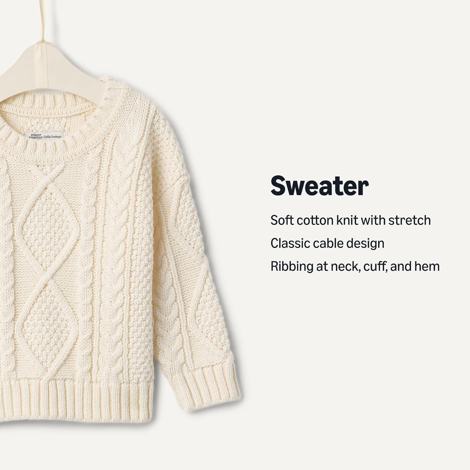 imageAmazon Essentials x Sofia Grainge Unisex Babies Toddlers and Kids Cable Crewneck SweaterIvory