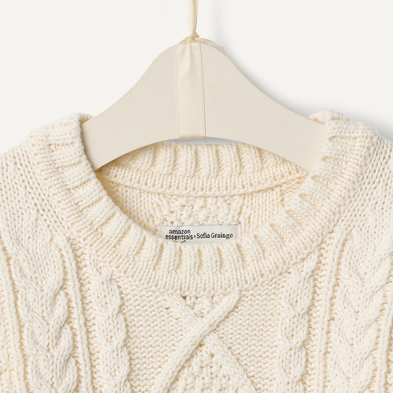 imageAmazon Essentials x Sofia Grainge Unisex Babies Toddlers and Kids Cable Crewneck SweaterIvory