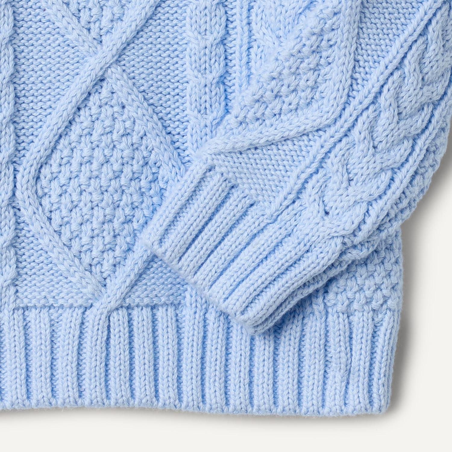 imageAmazon Essentials x Sofia Grainge Unisex Babies Toddlers and Kids Cable Crewneck SweaterLight Blue