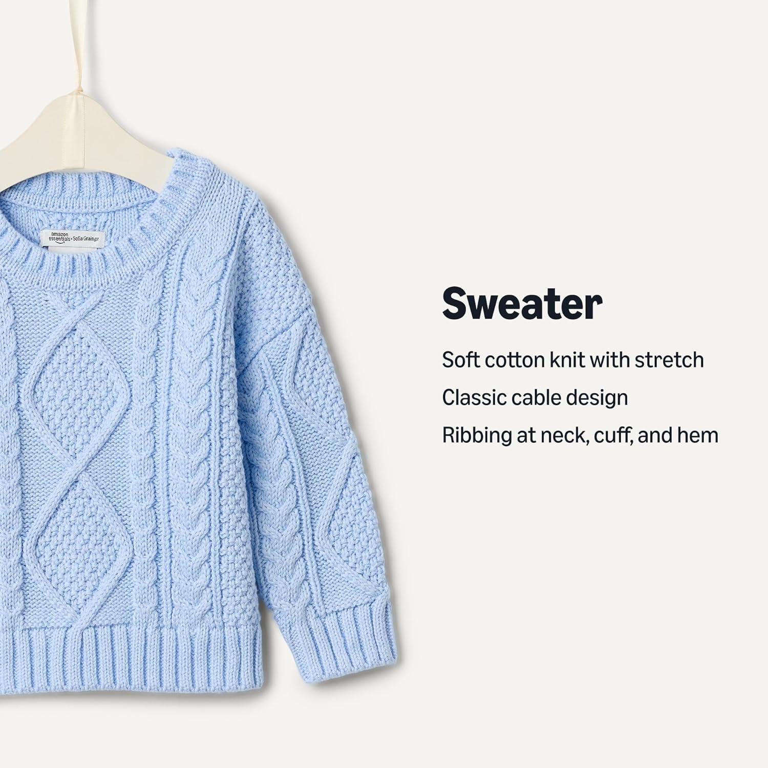 imageAmazon Essentials x Sofia Grainge Unisex Babies Toddlers and Kids Cable Crewneck SweaterLight Blue