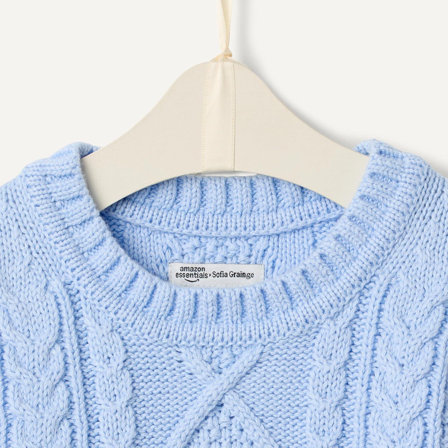 imageAmazon Essentials x Sofia Grainge Unisex Babies Toddlers and Kids Cable Crewneck SweaterLight Blue