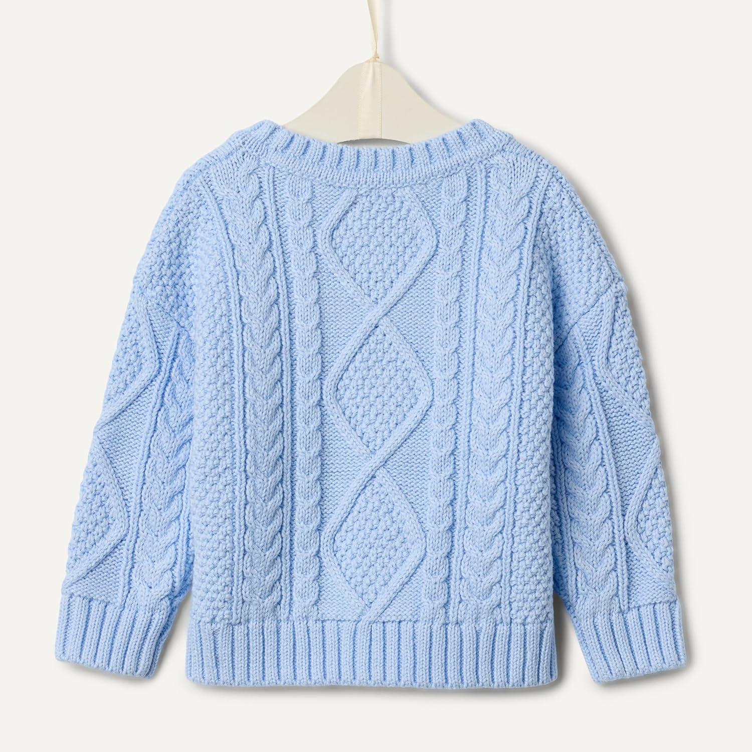imageAmazon Essentials x Sofia Grainge Unisex Babies Toddlers and Kids Cable Crewneck SweaterLight Blue