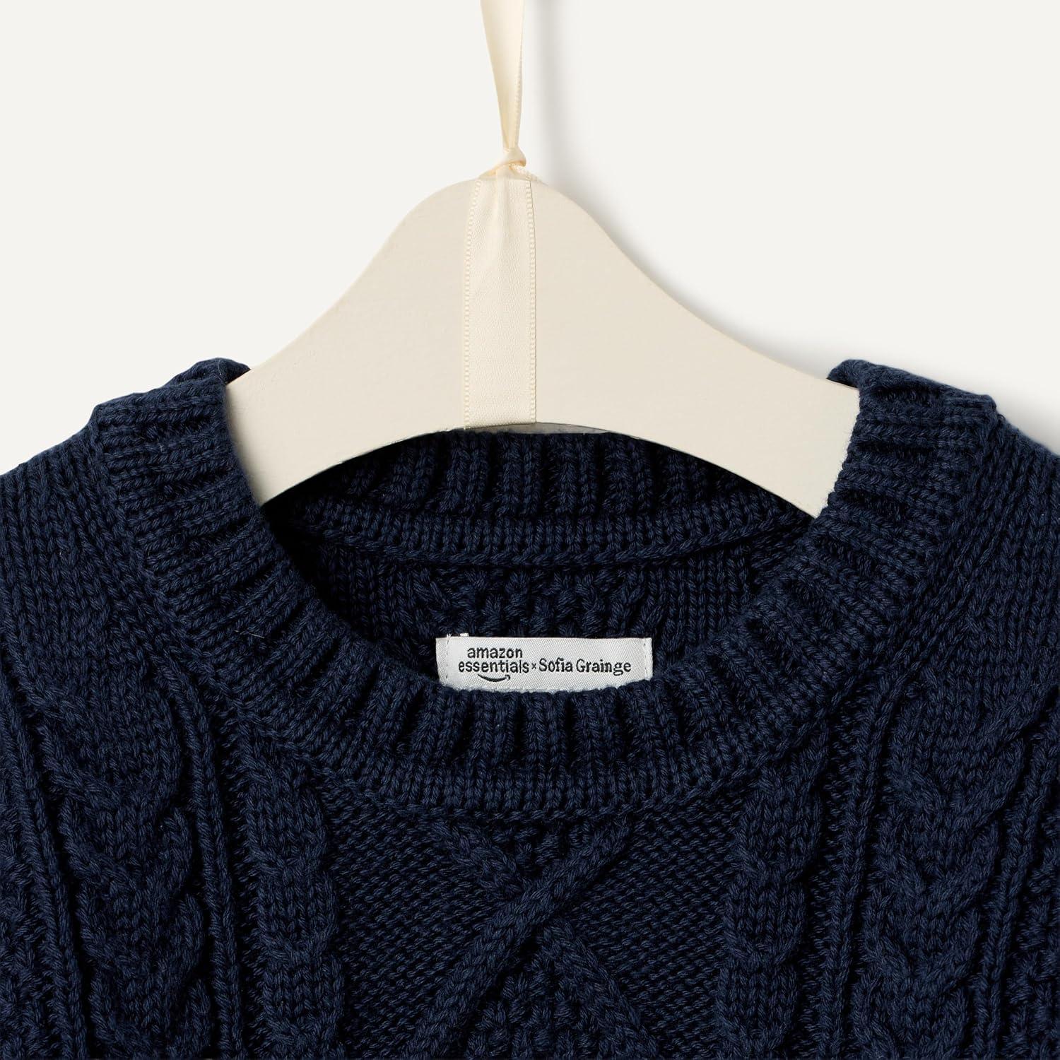 imageAmazon Essentials x Sofia Grainge Unisex Babies Toddlers and Kids Cable Crewneck SweaterNavy