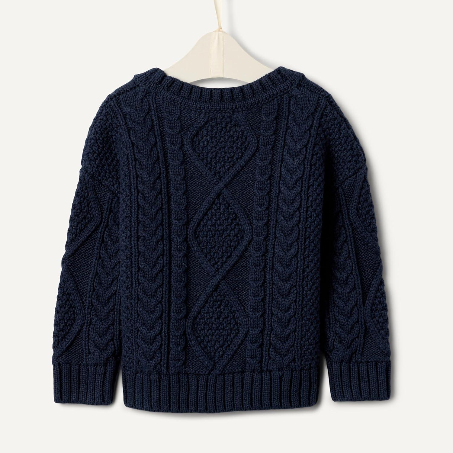 imageAmazon Essentials x Sofia Grainge Unisex Babies Toddlers and Kids Cable Crewneck SweaterNavy