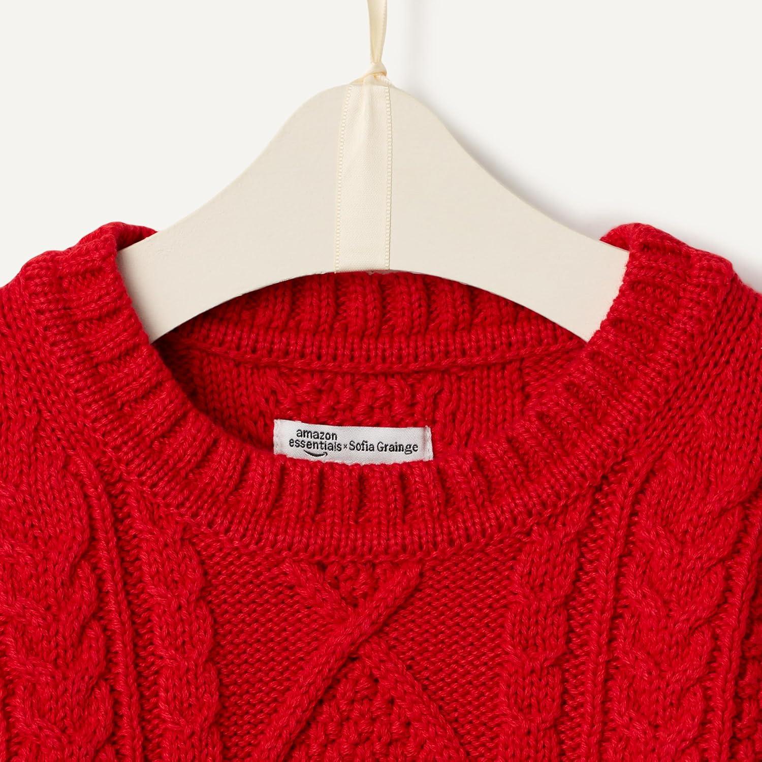 imageAmazon Essentials x Sofia Grainge Unisex Babies Toddlers and Kids Cable Crewneck SweaterRed