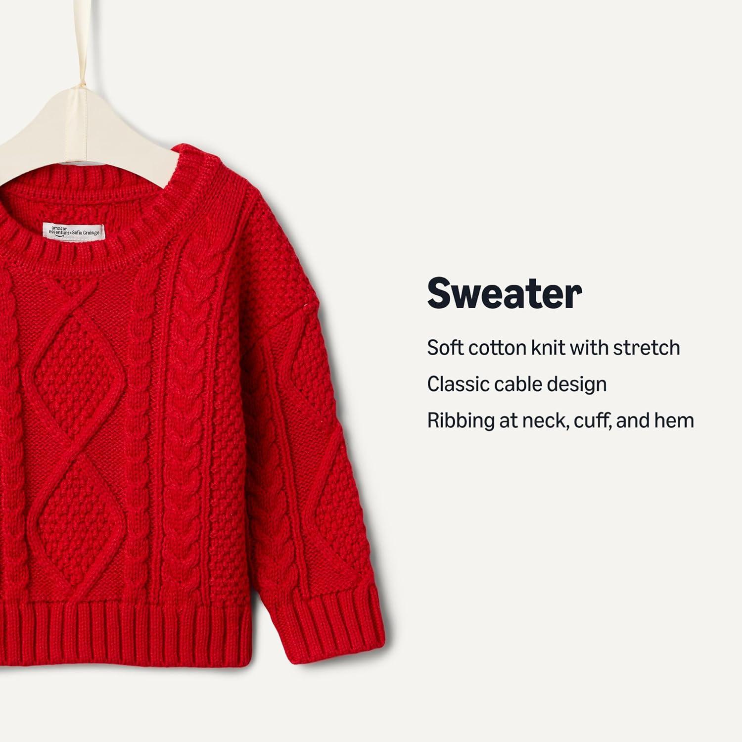 imageAmazon Essentials x Sofia Grainge Unisex Babies Toddlers and Kids Cable Crewneck SweaterRed