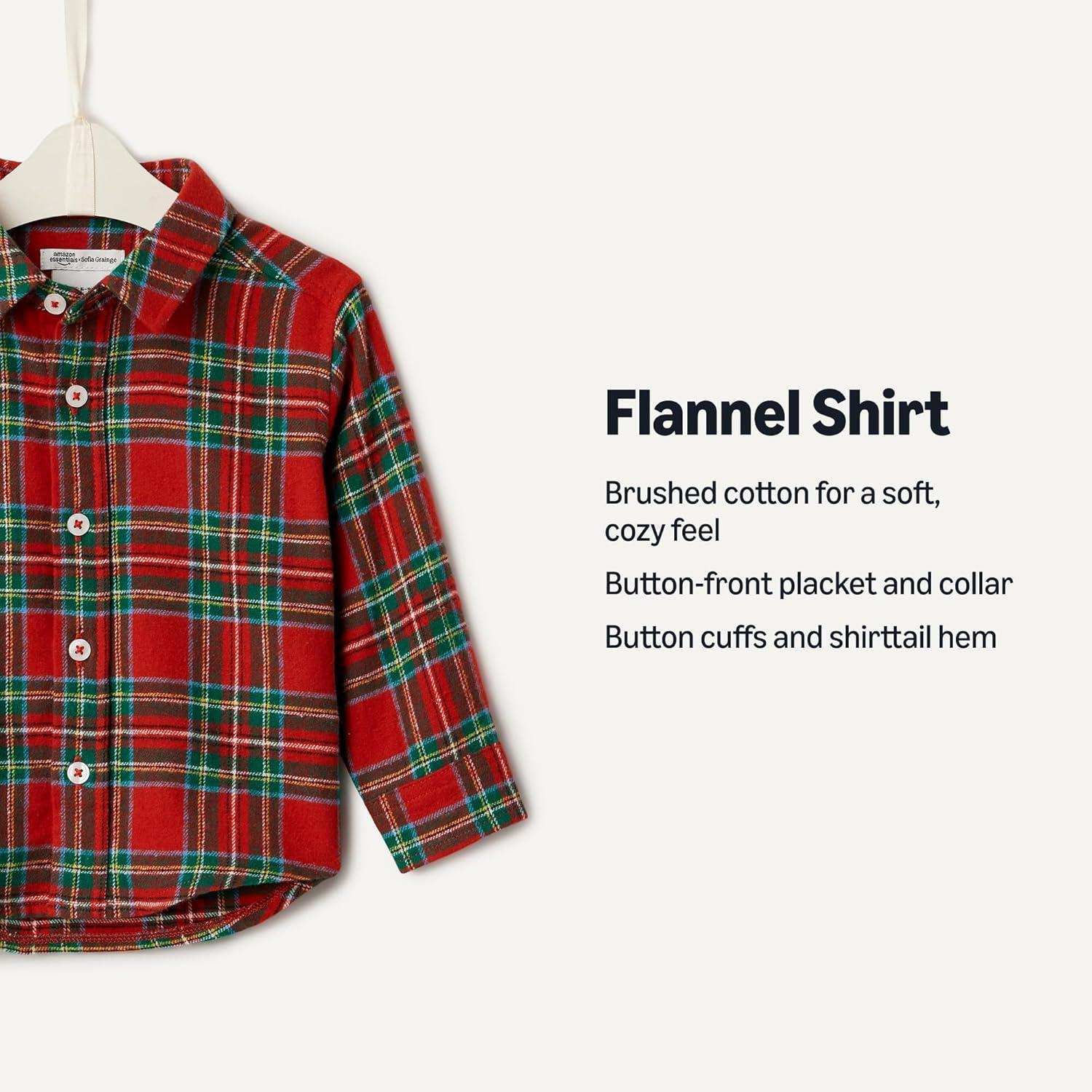 imageAmazon Essentials x Sofia Grainge Unisex Toddlers and Babies Button Down Plaid Flannel ShirtCherry Red Festive Plaid