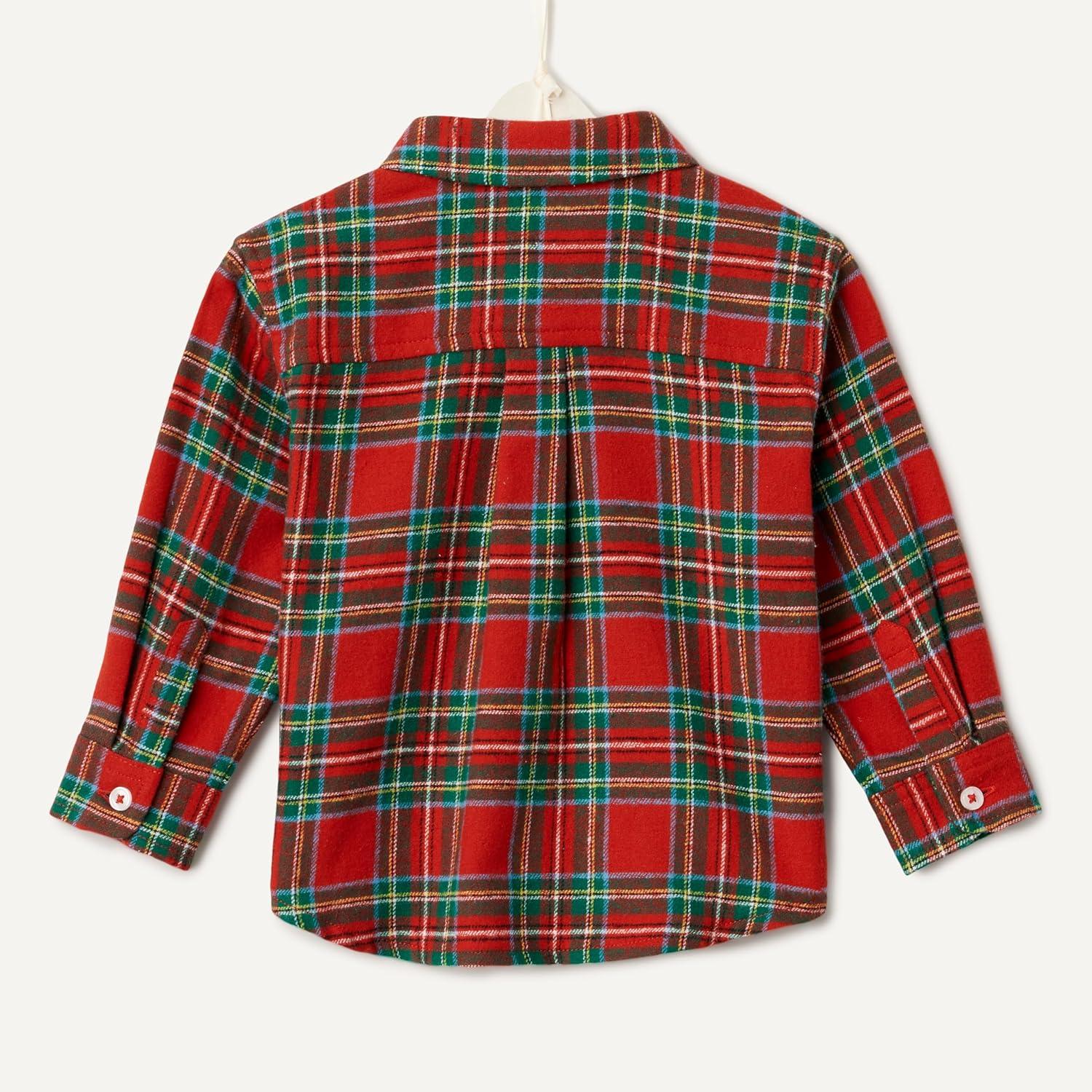 imageAmazon Essentials x Sofia Grainge Unisex Toddlers and Babies Button Down Plaid Flannel ShirtCherry Red Festive Plaid