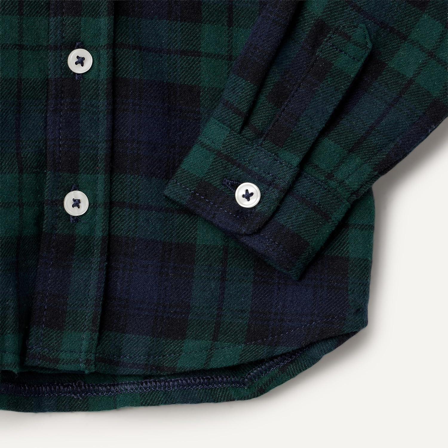 imageAmazon Essentials x Sofia Grainge Unisex Toddlers and Babies Button Down Plaid Flannel ShirtDark Emerald Green Deep Blue Plaid